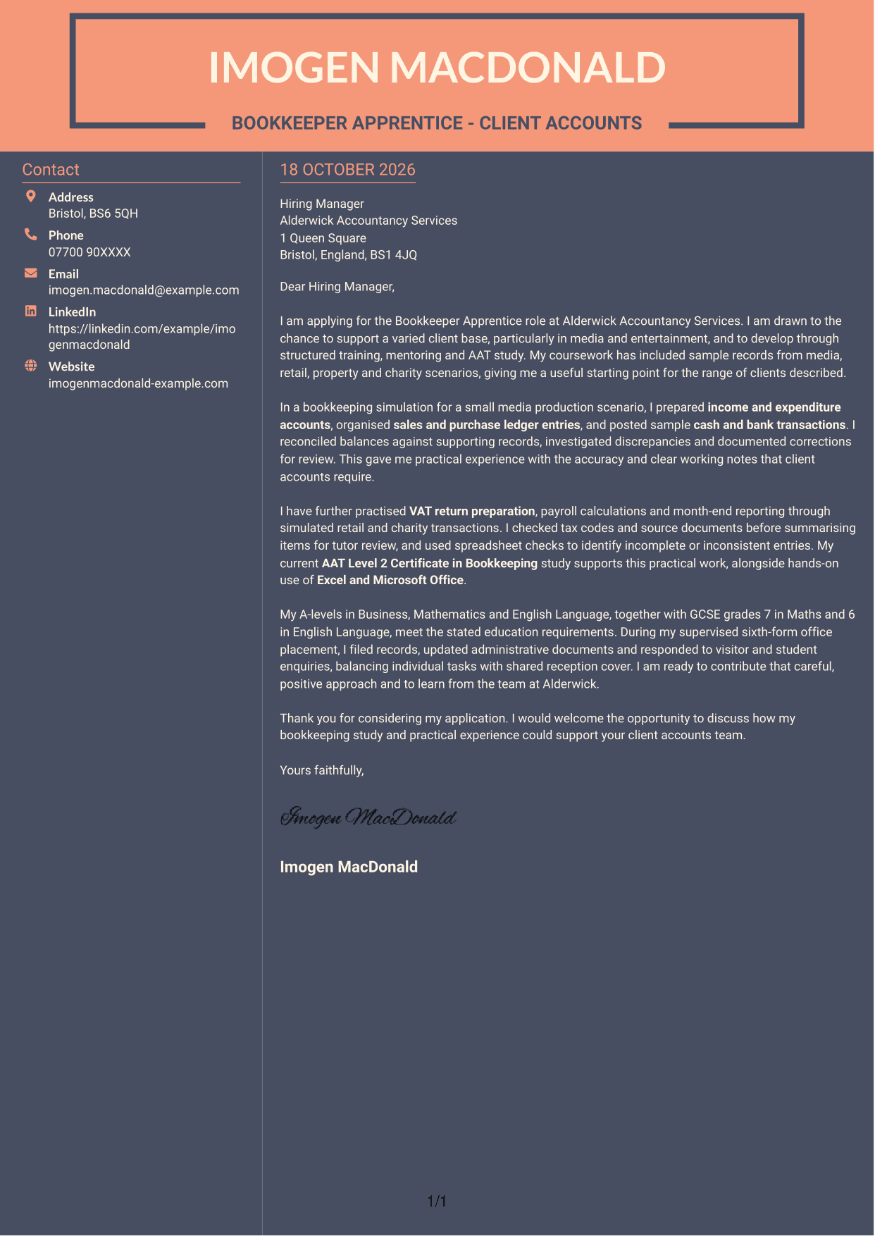 Cover letter example — page 1