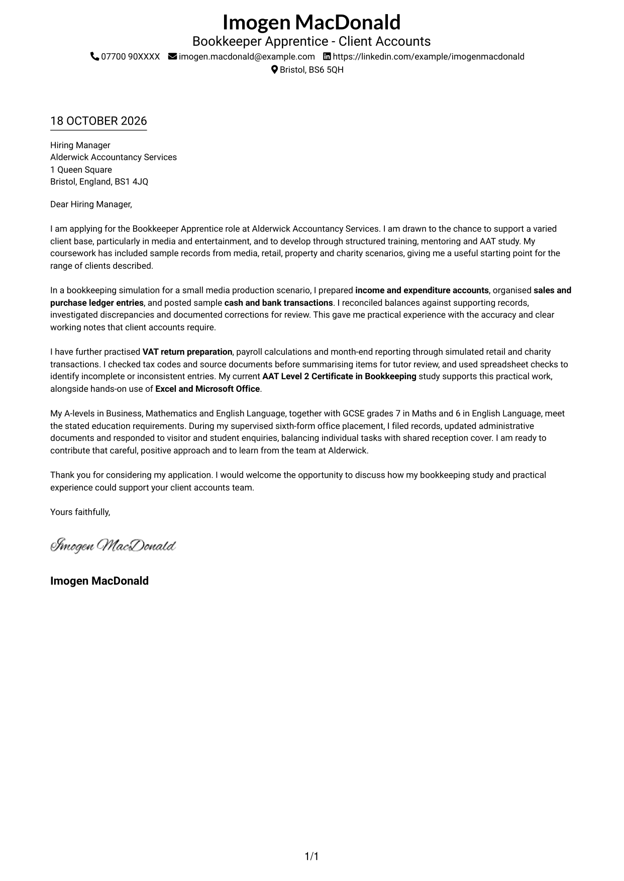 Cover letter example — page 1