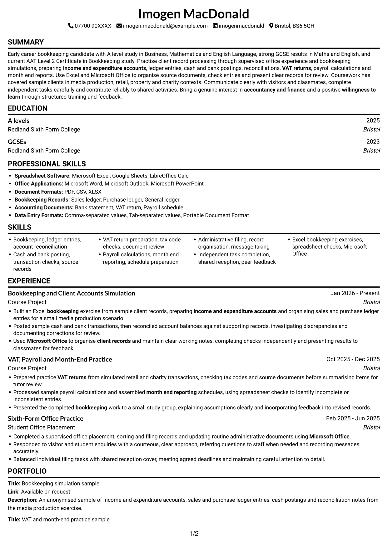 CV example — page 1
