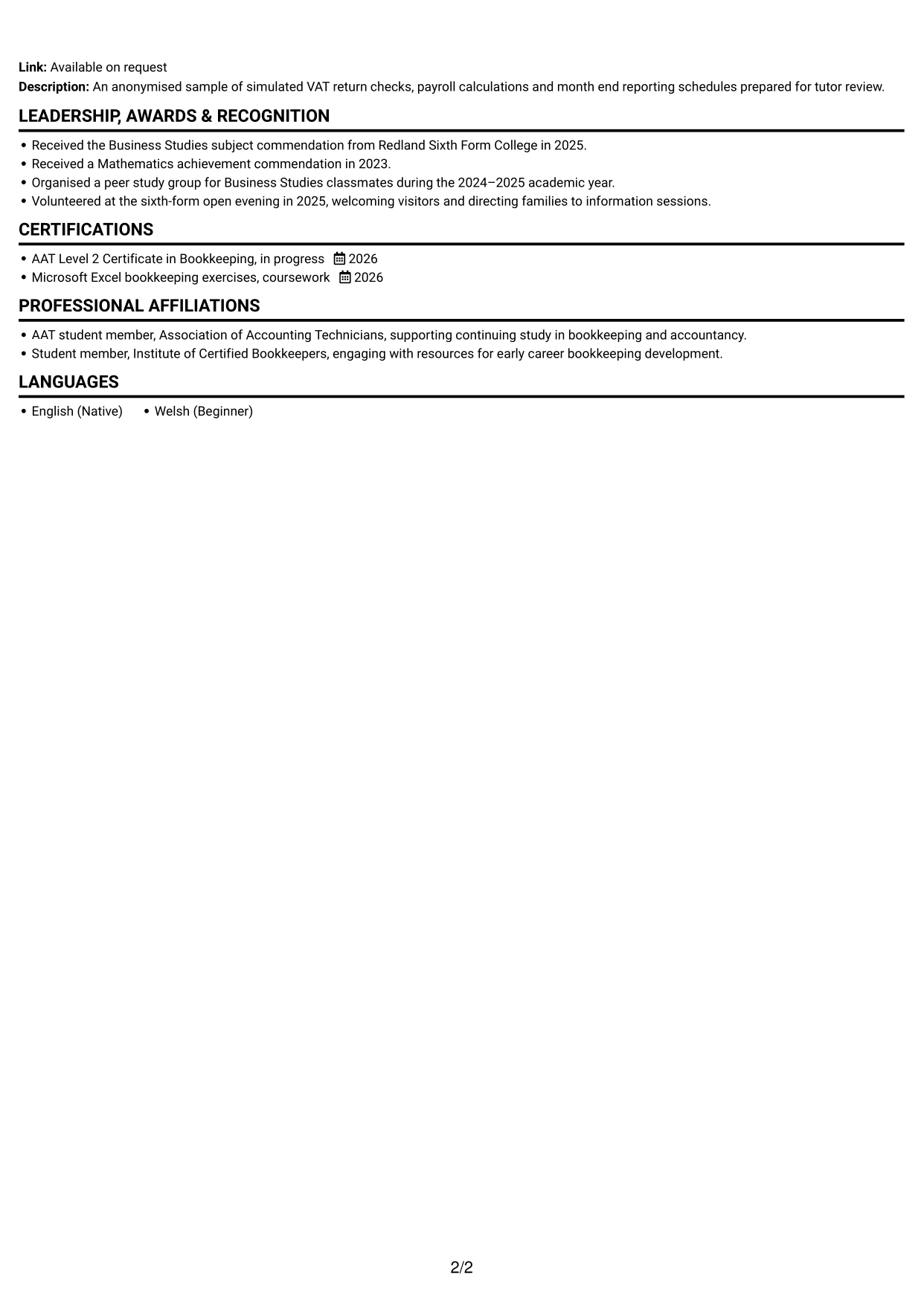 CV example — page 2