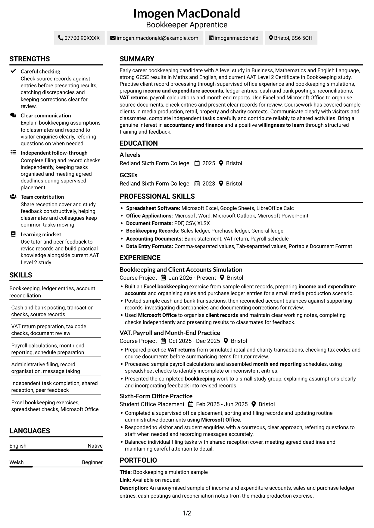 CV example — page 1