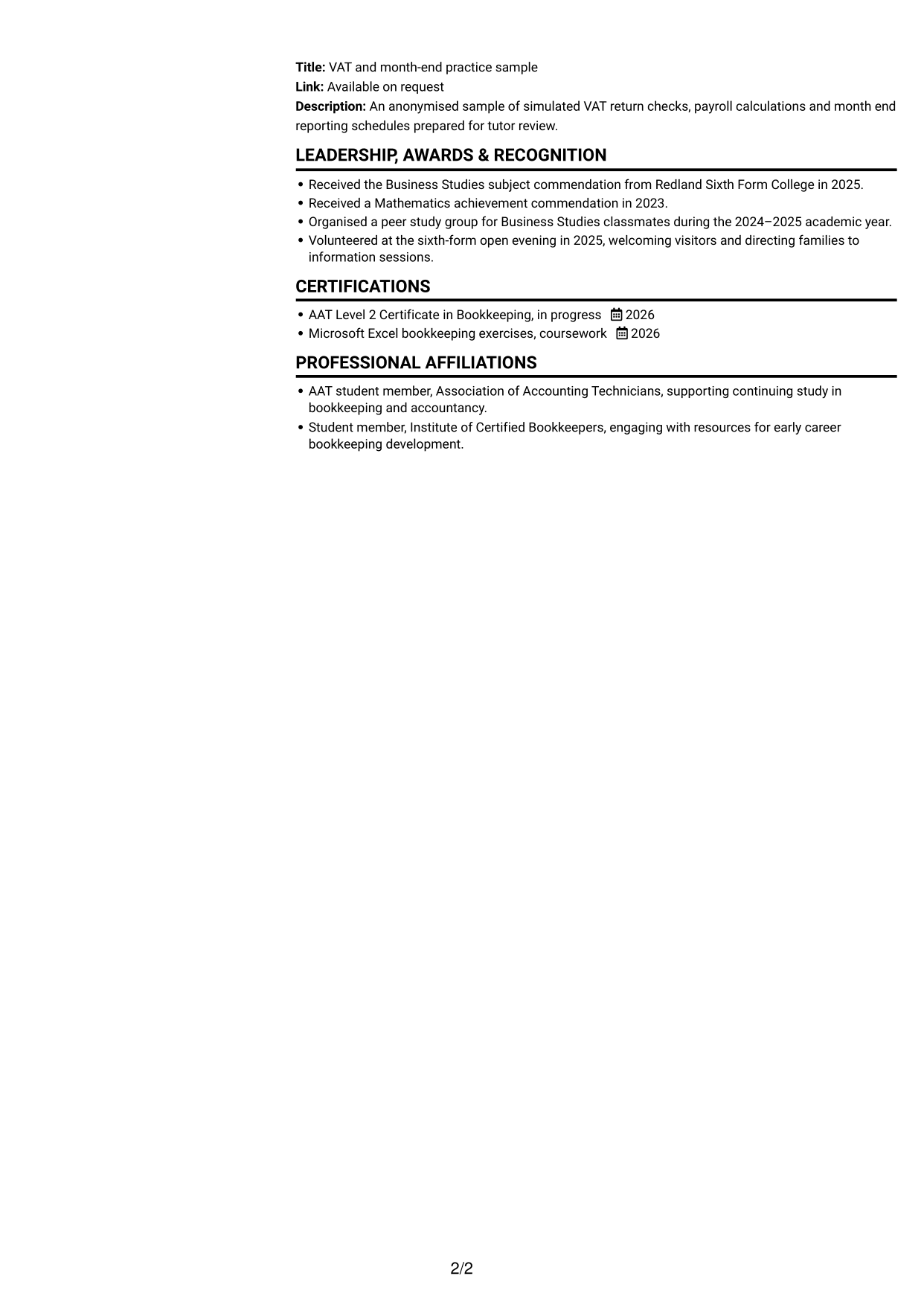 CV example — page 2