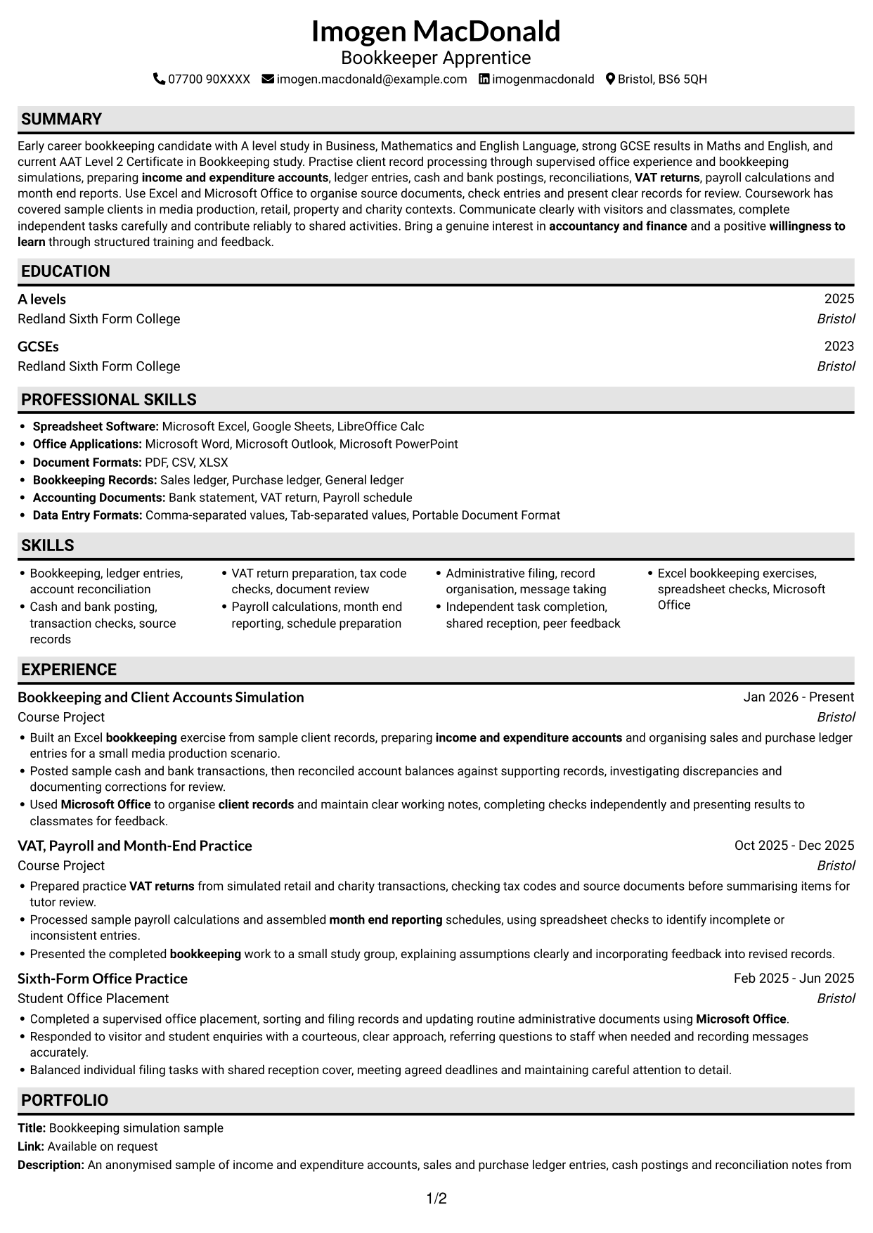 CV example — page 1