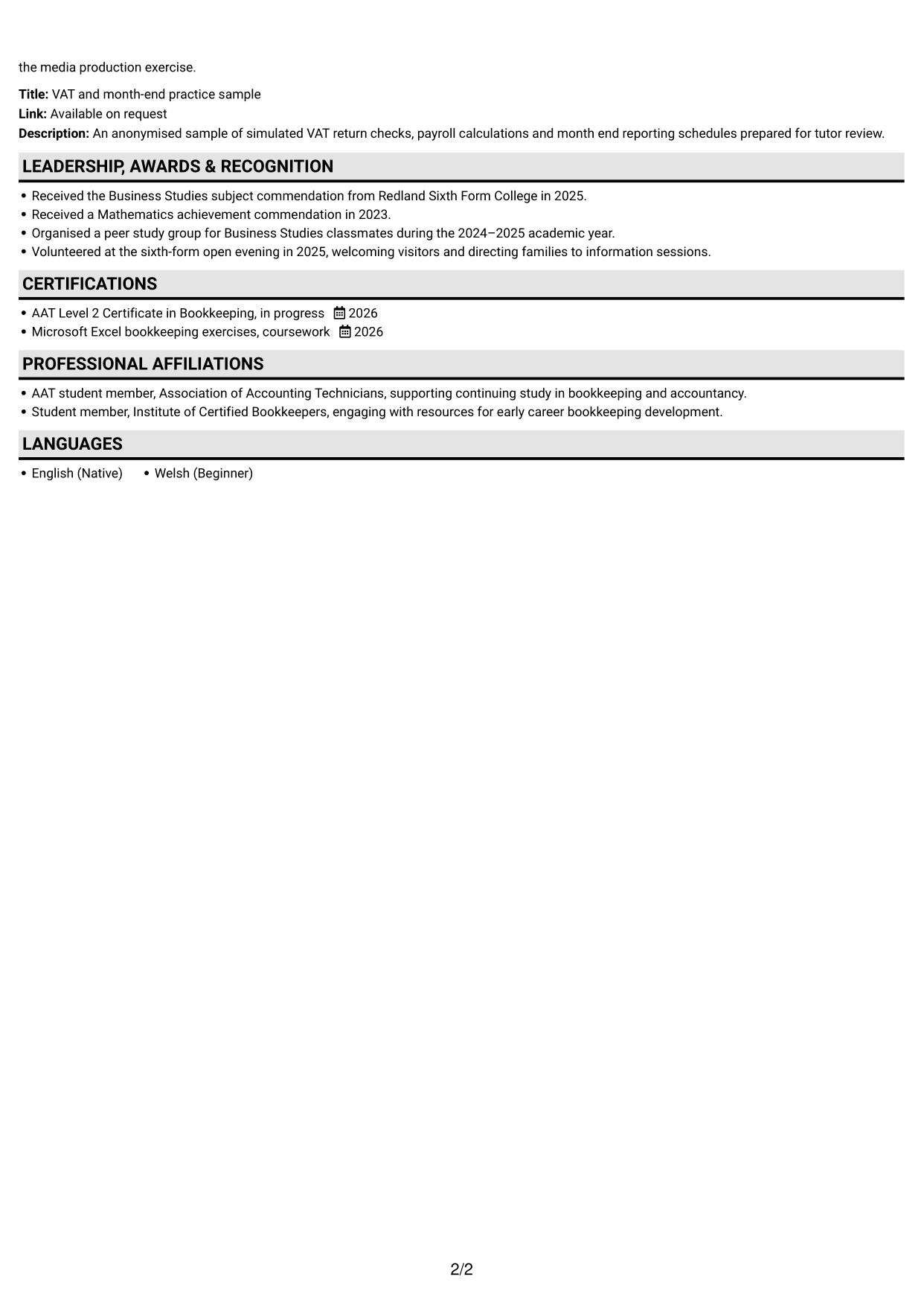 CV example — page 2