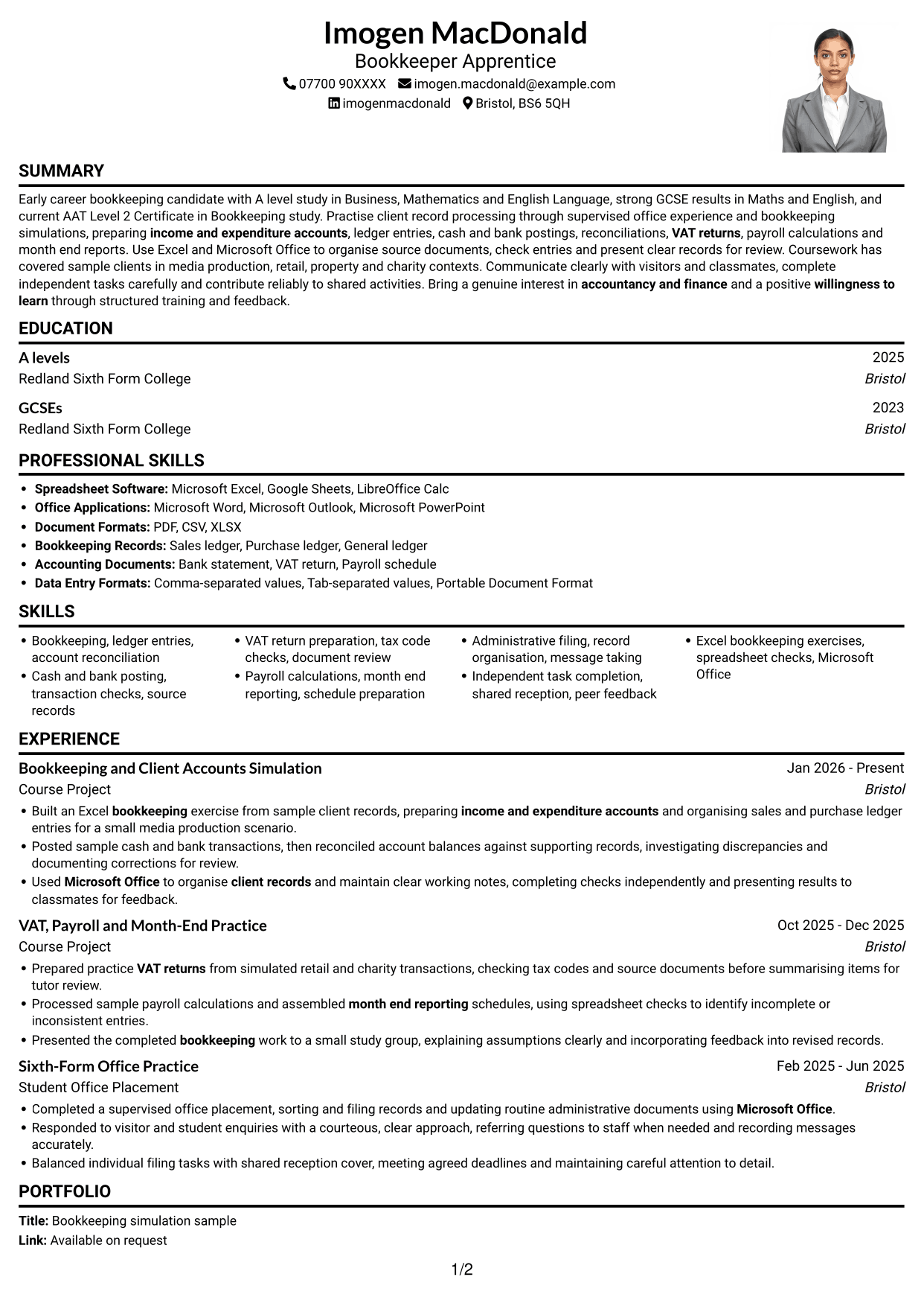 CV example — page 1