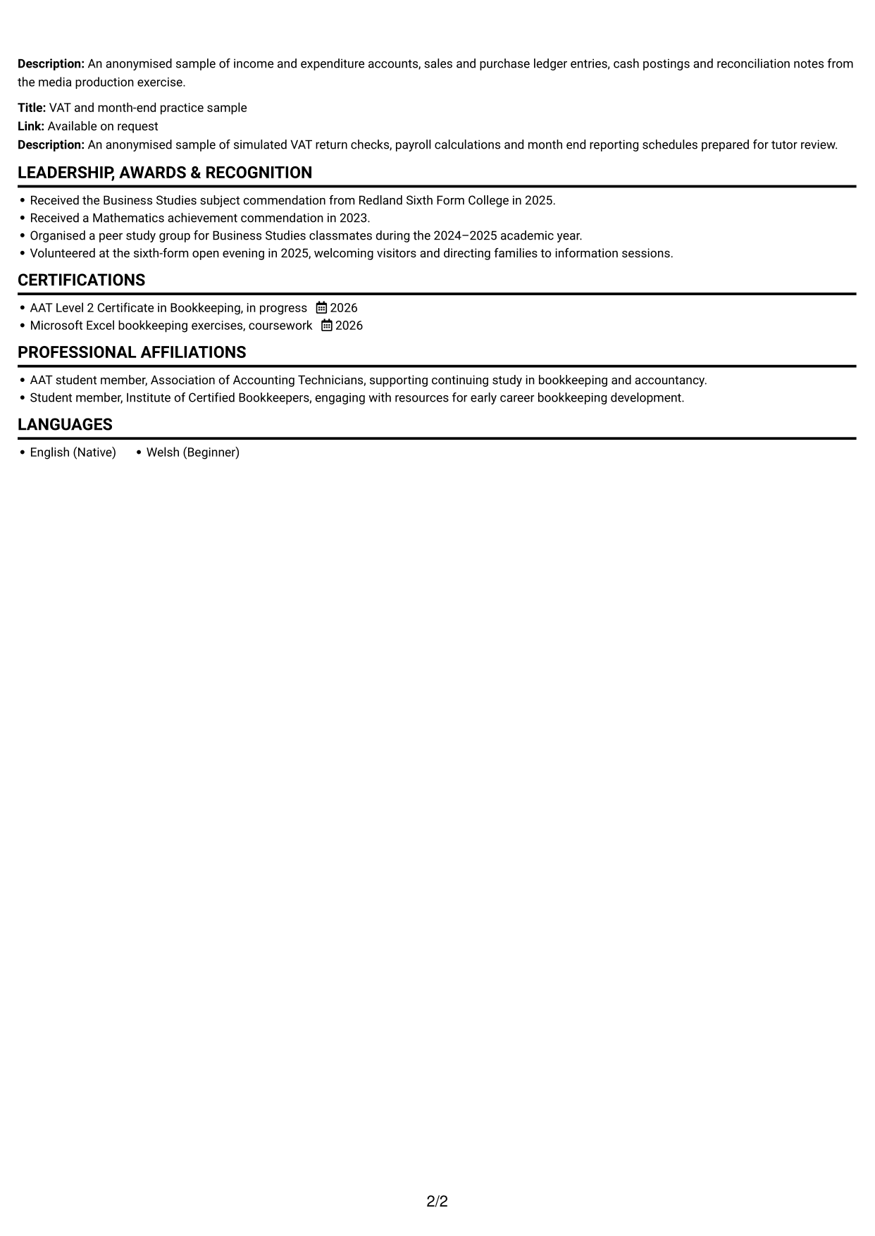 CV example — page 2