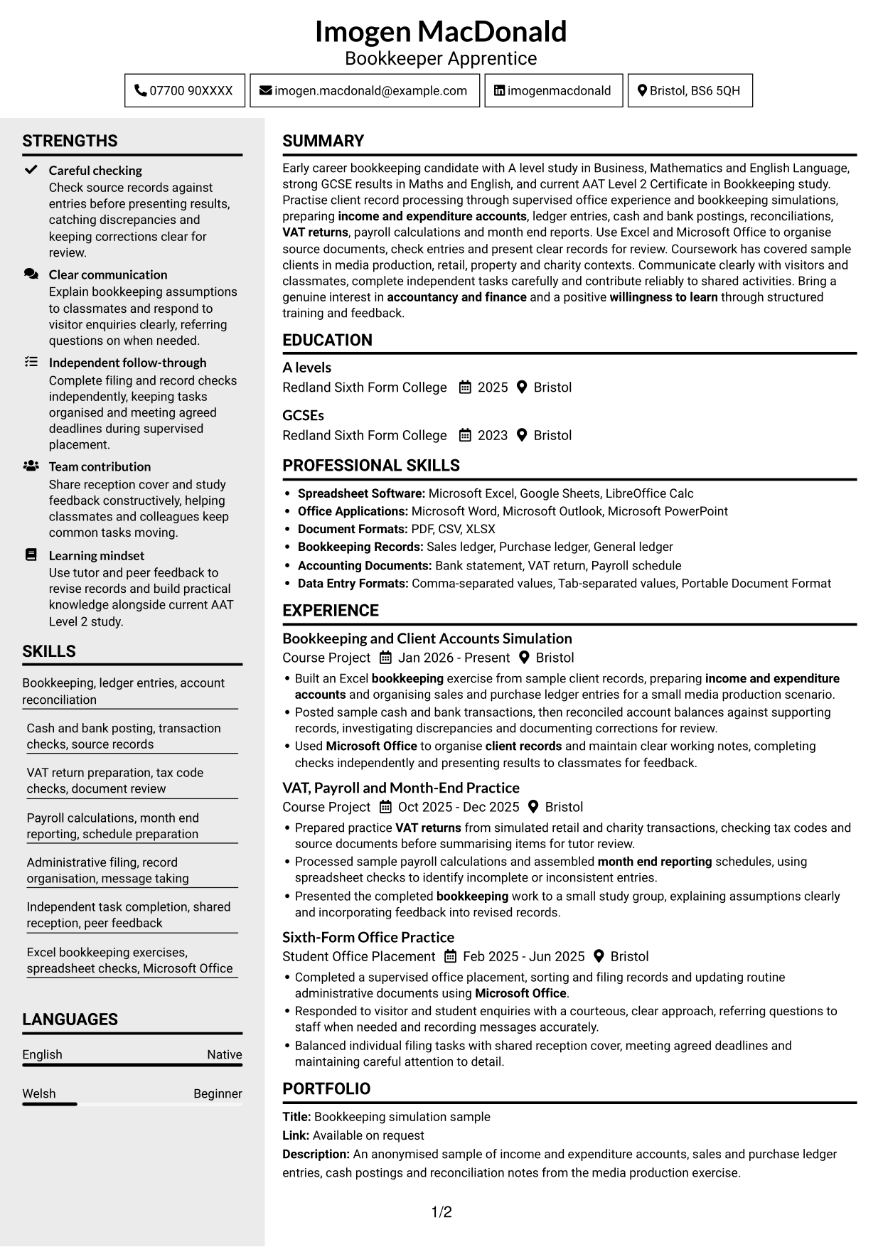 CV example — page 1