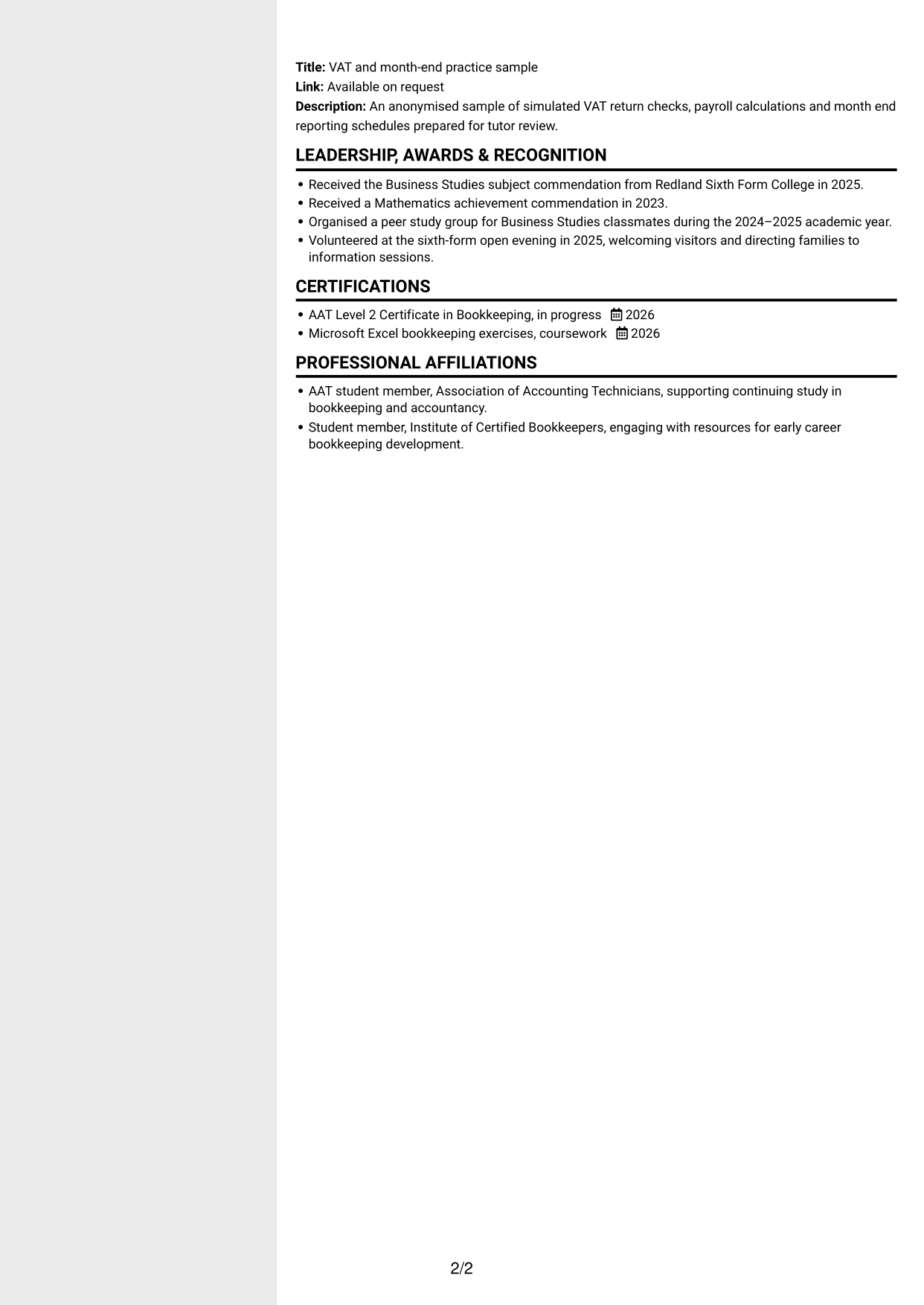 CV example — page 2