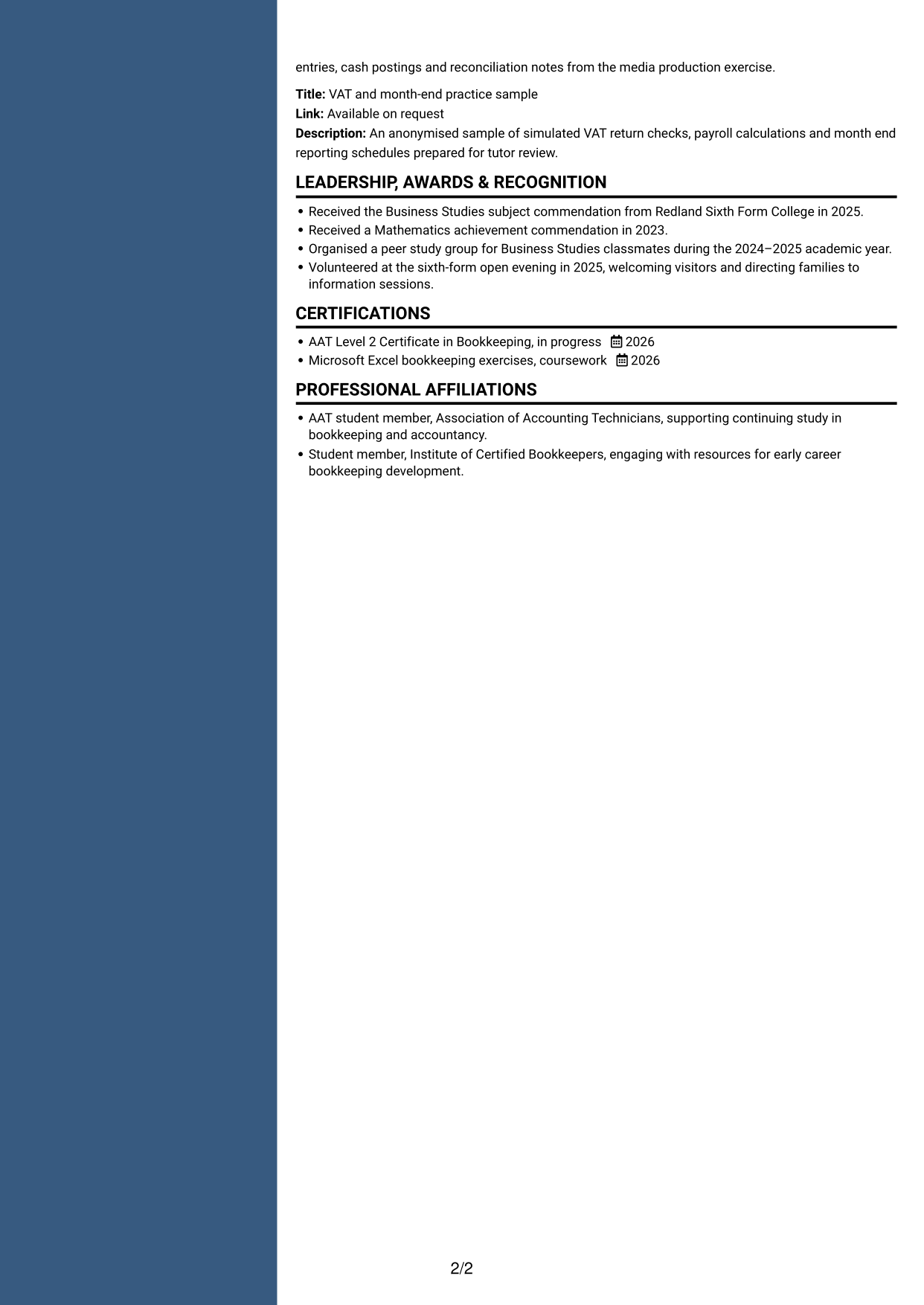 CV example — page 2