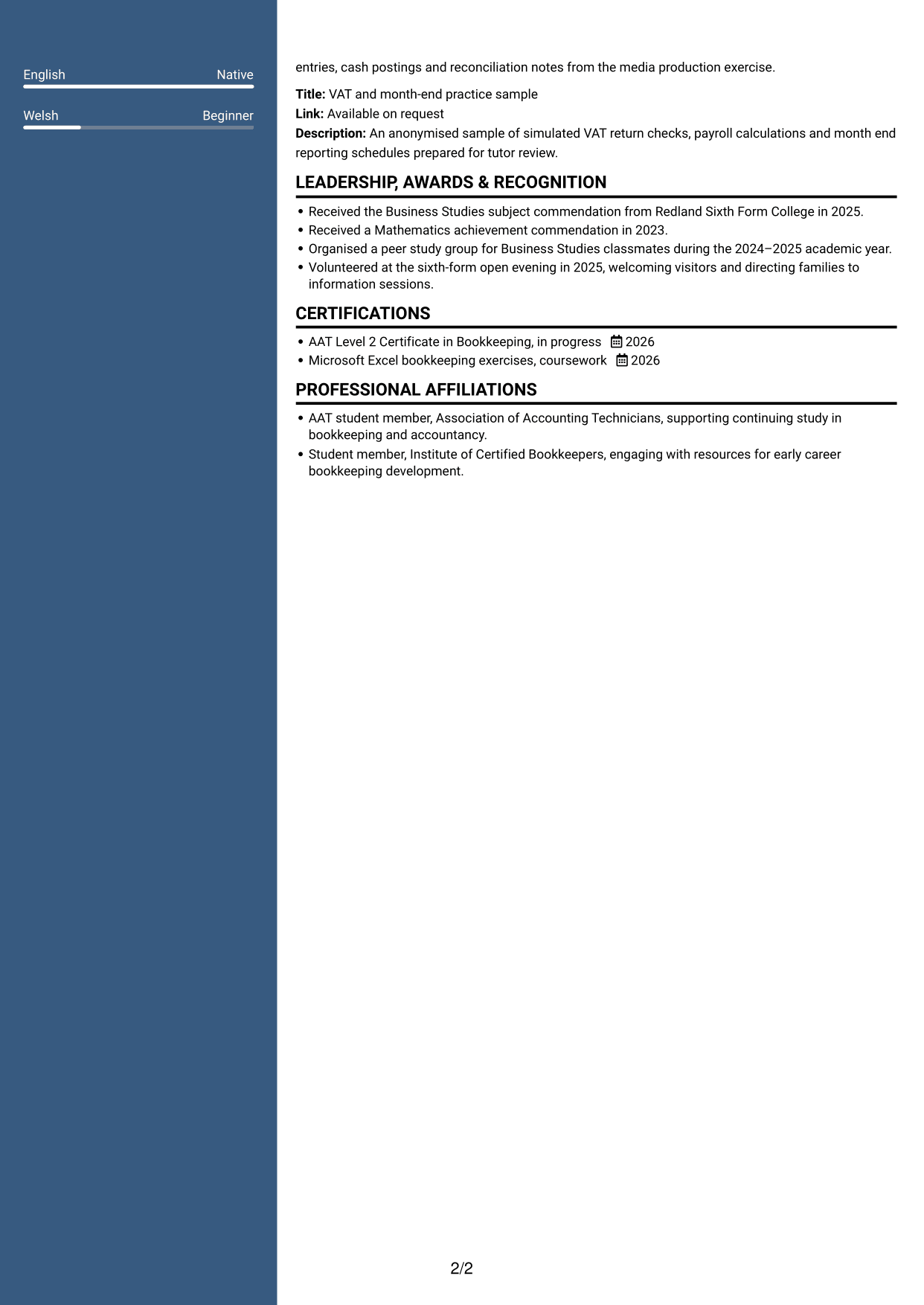 CV example — page 2