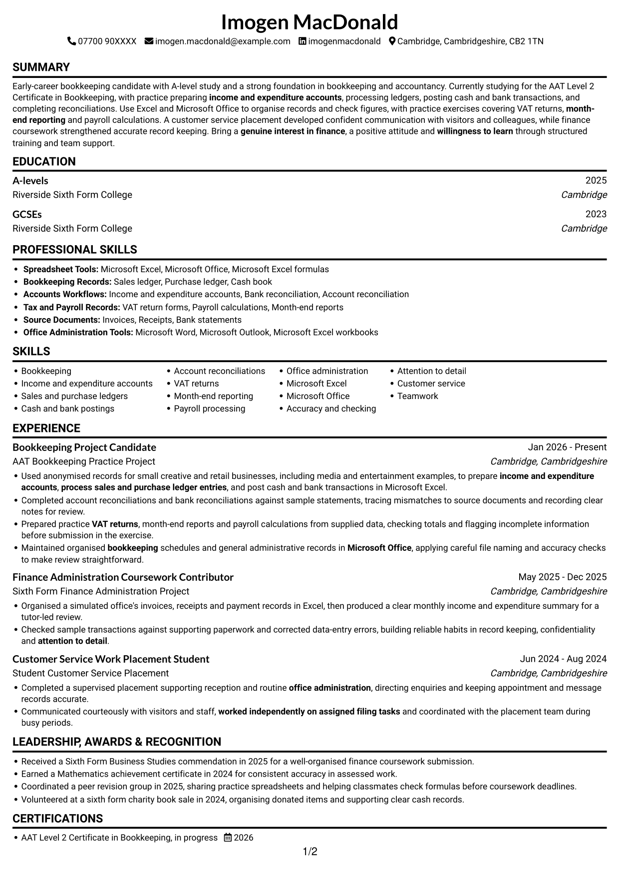 CV example — page 1