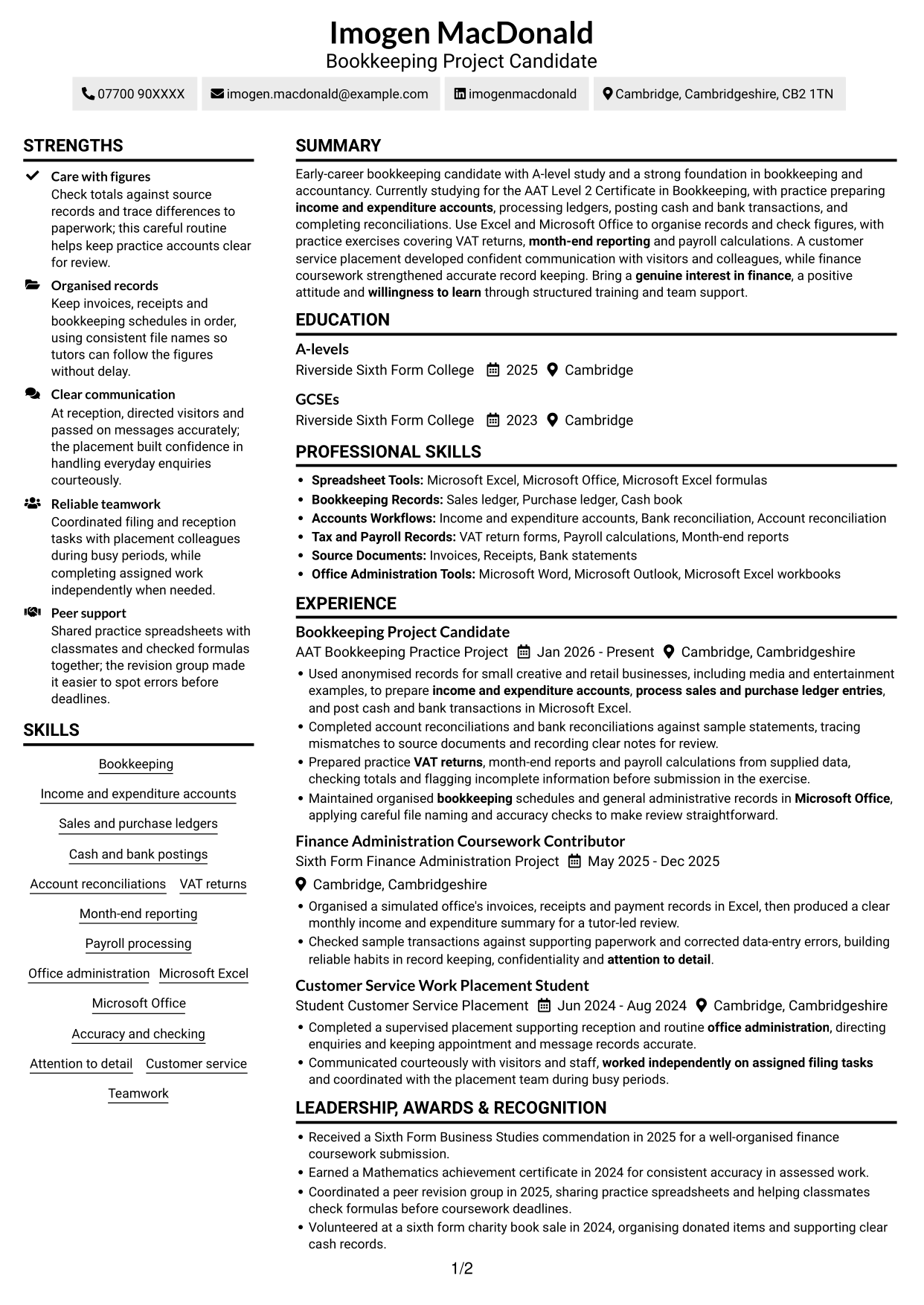CV example — page 1