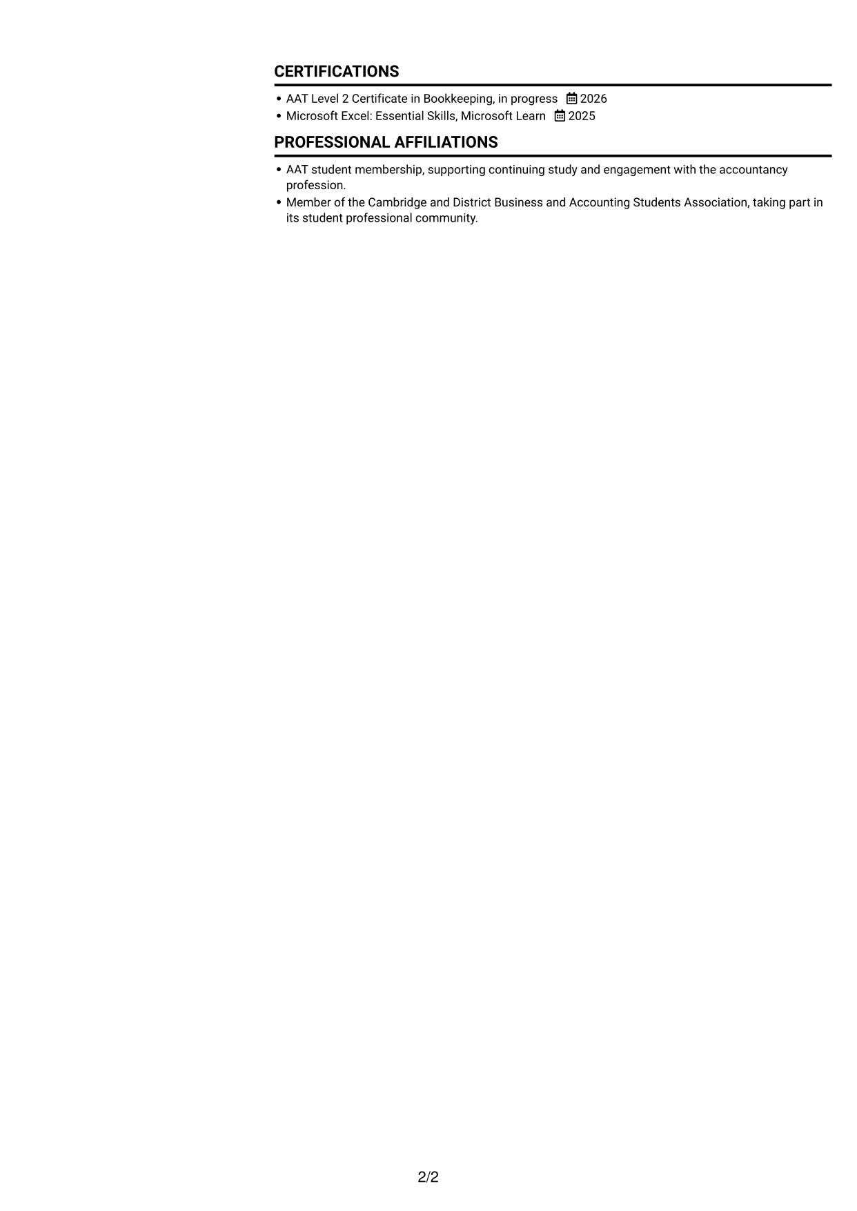 CV example — page 2