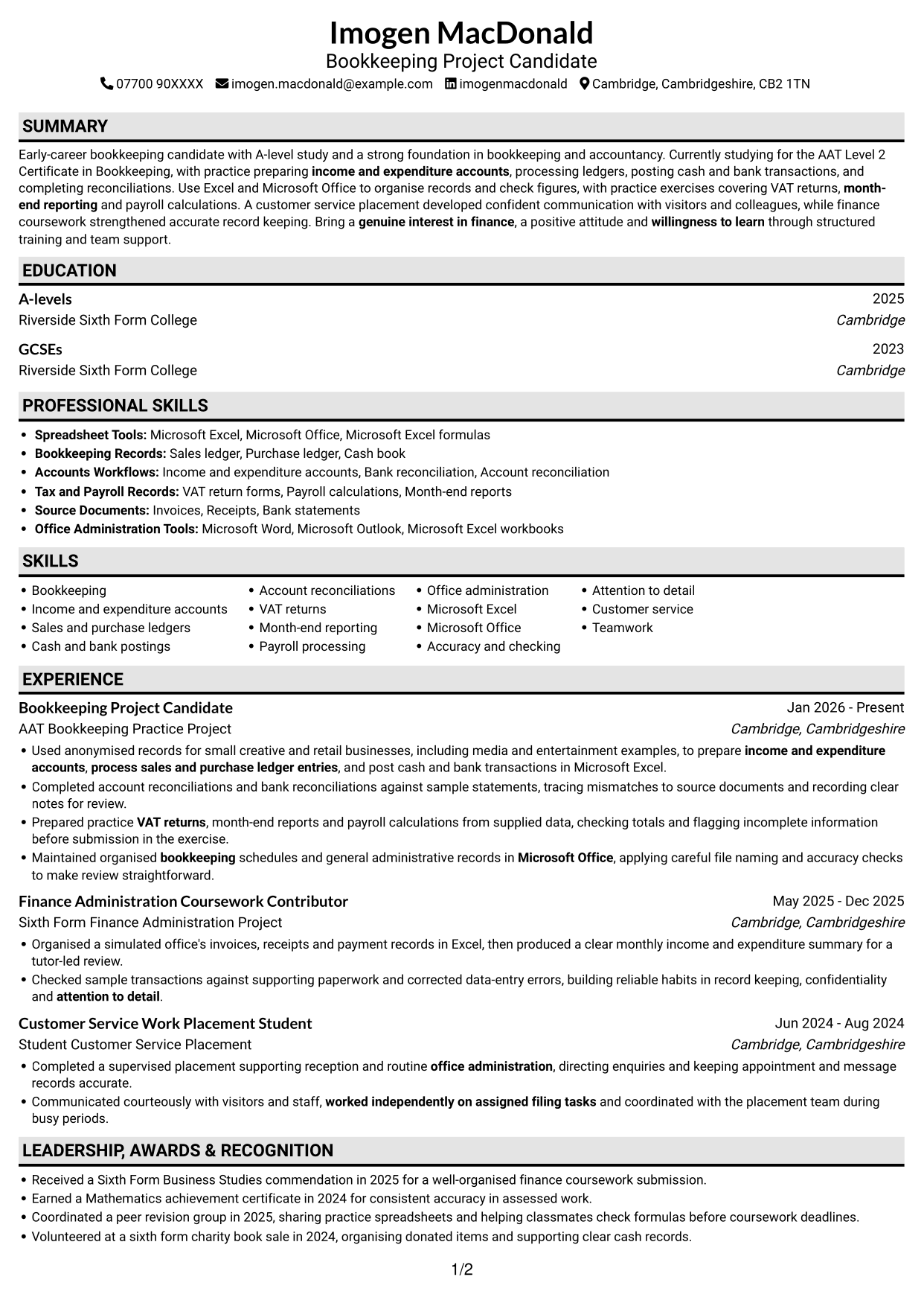 CV example — page 1