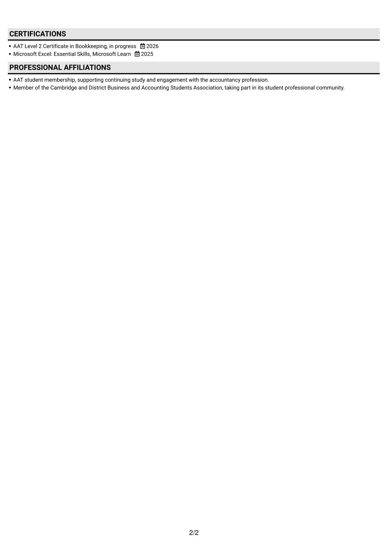 CV example — page 2
