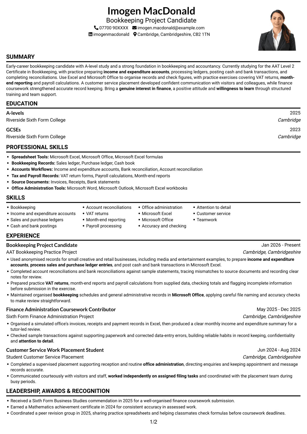 CV example — page 1