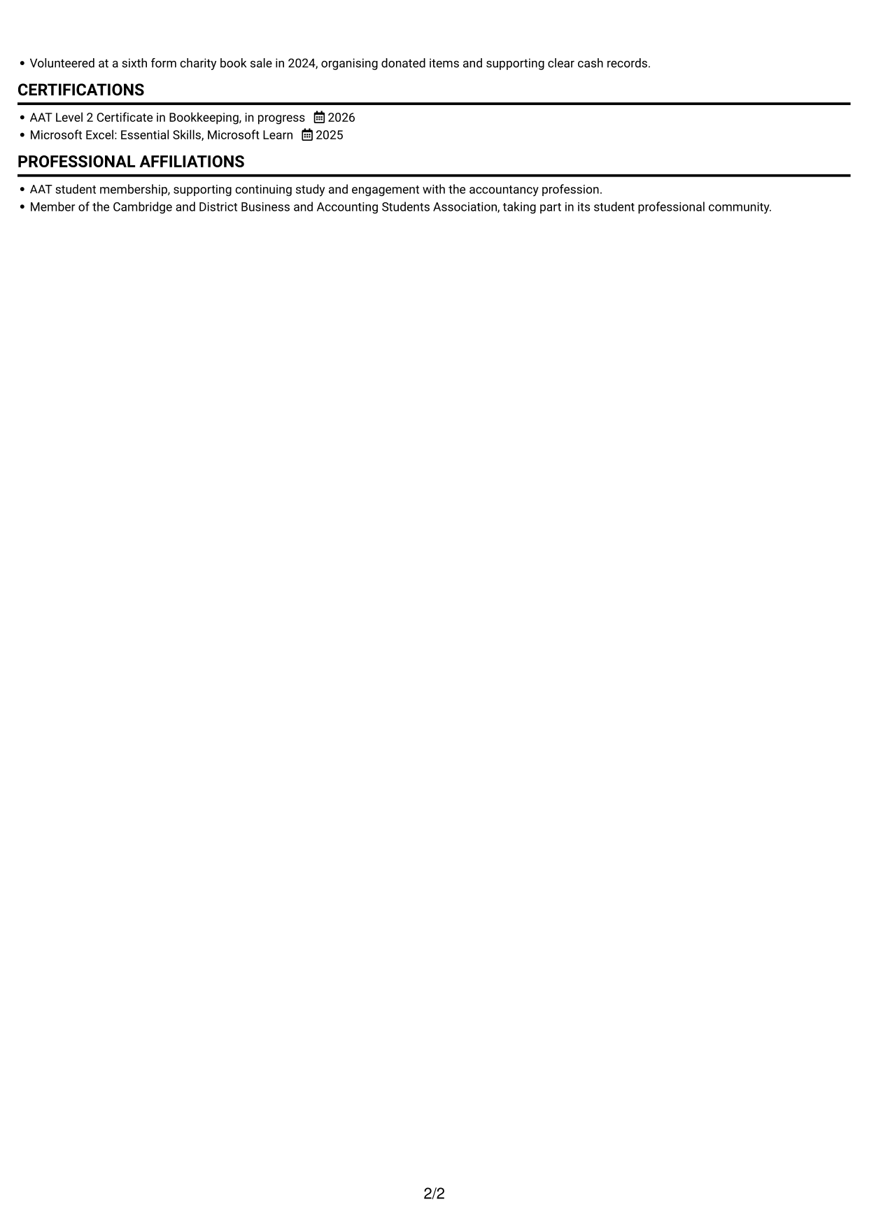 CV example — page 2