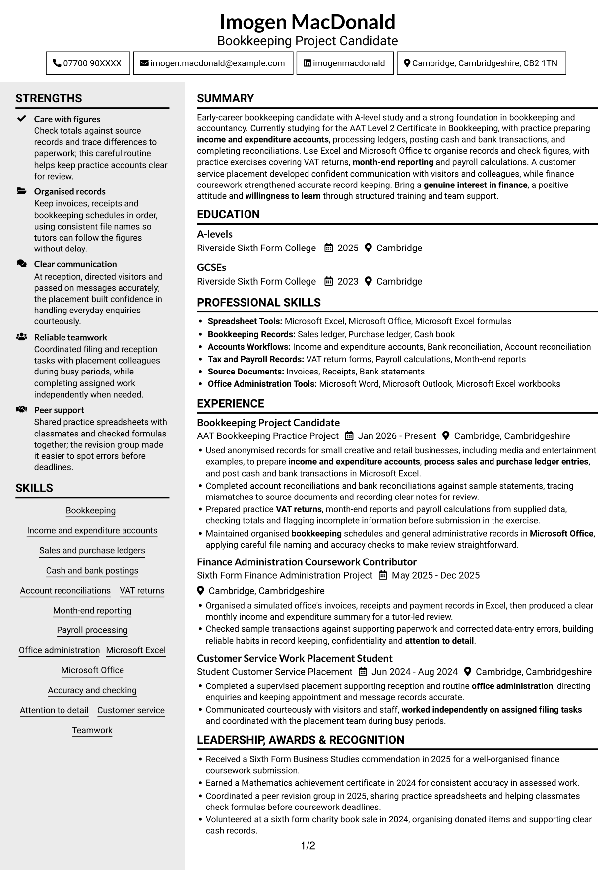 CV example — page 1