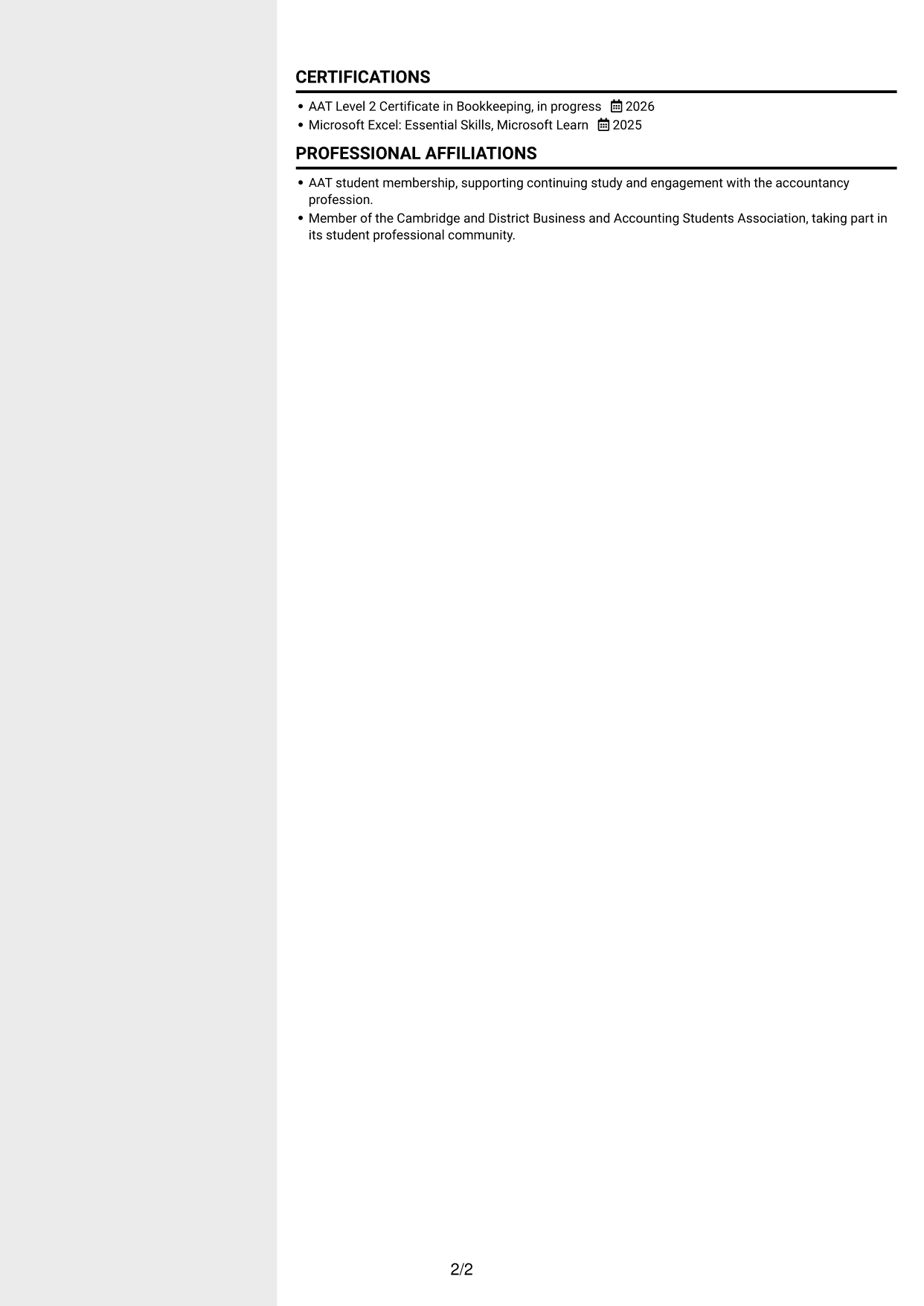 CV example — page 2