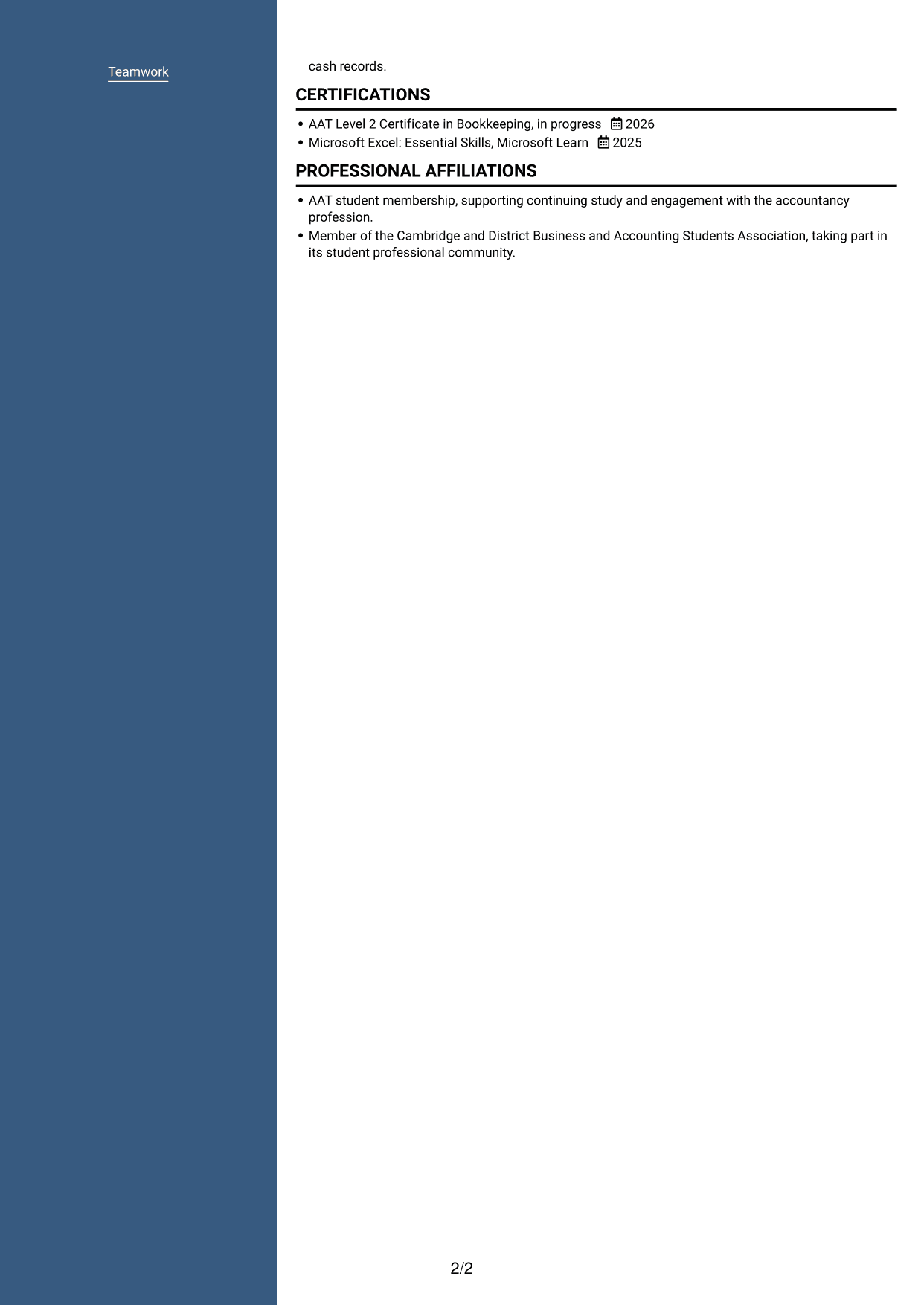 CV example — page 2