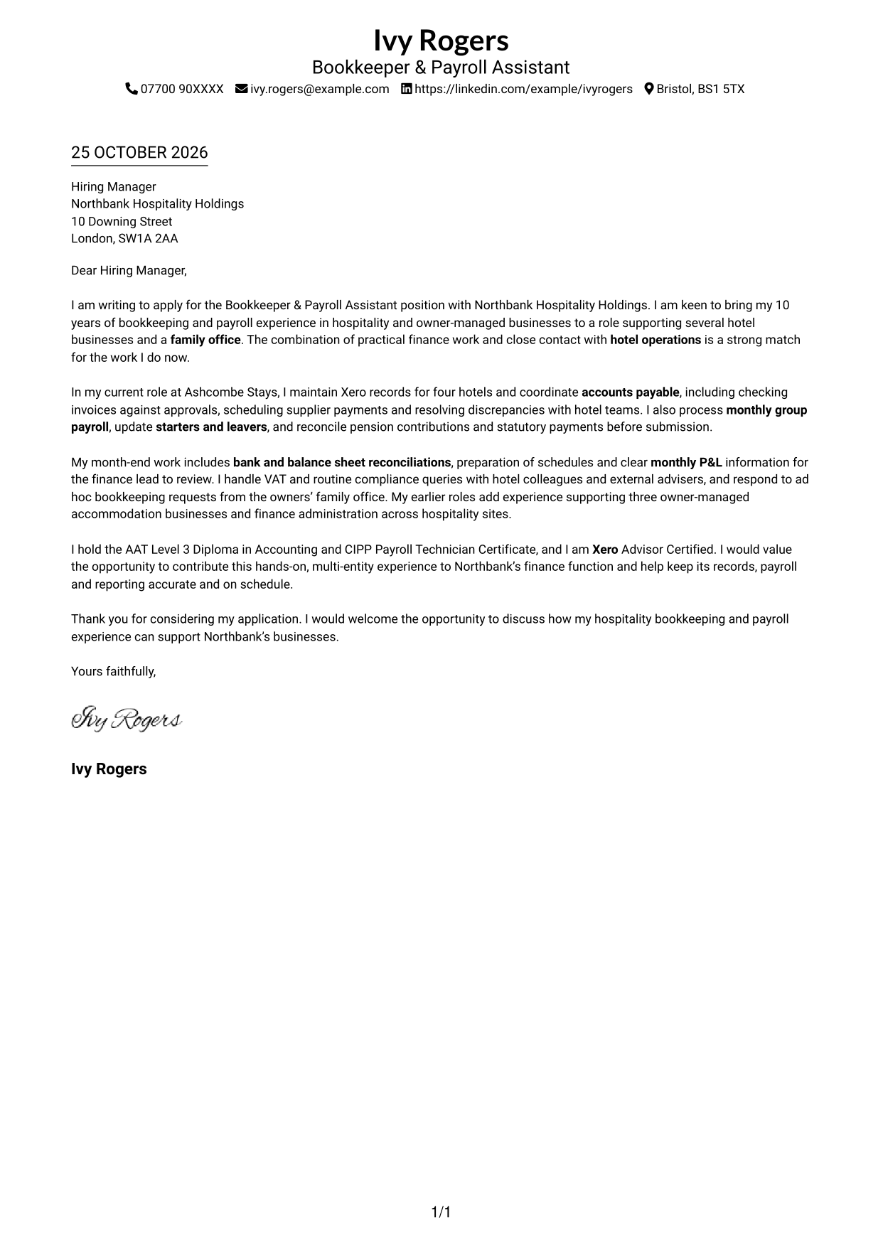 Cover letter example — page 1