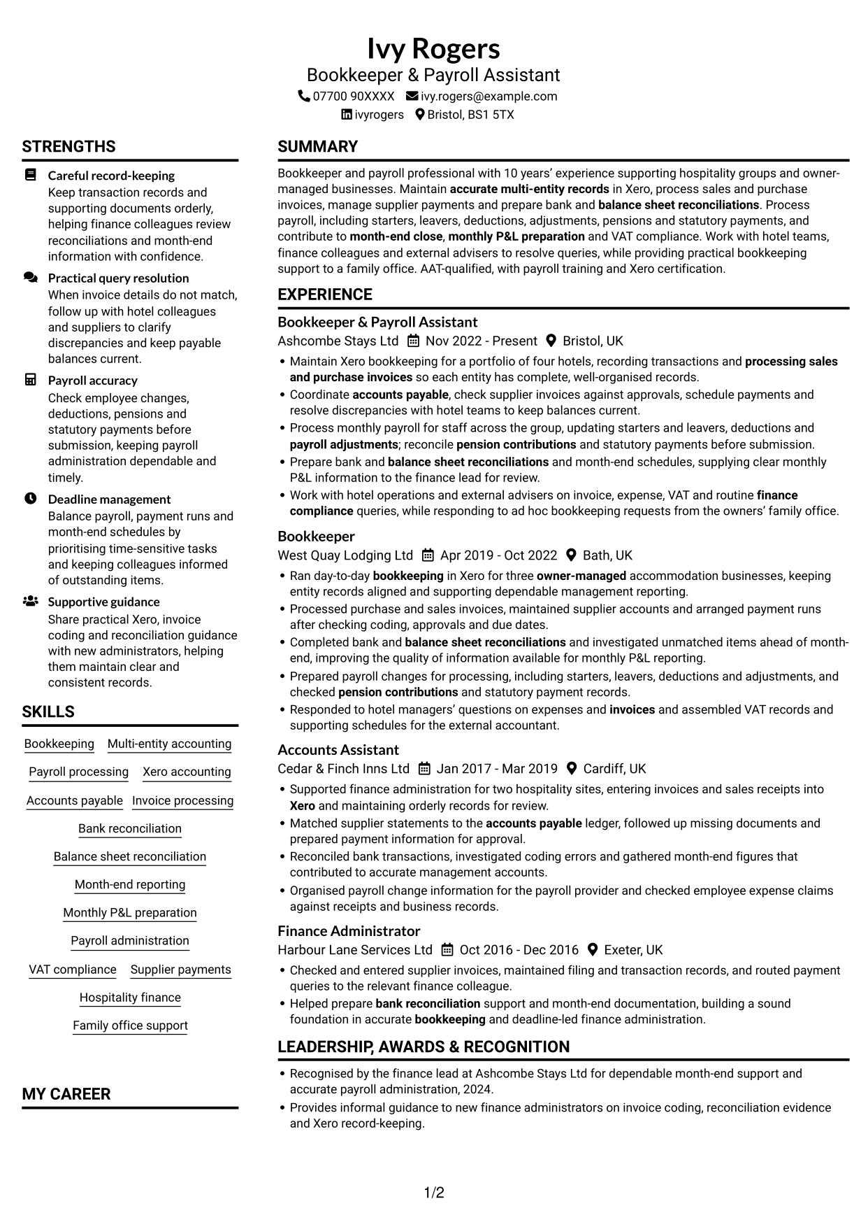 CV example — page 1