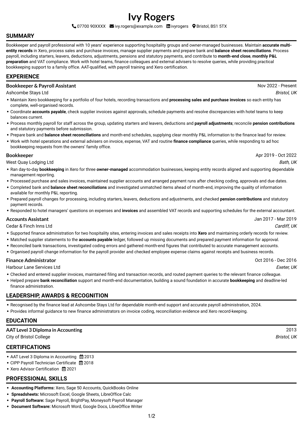 CV example — page 1