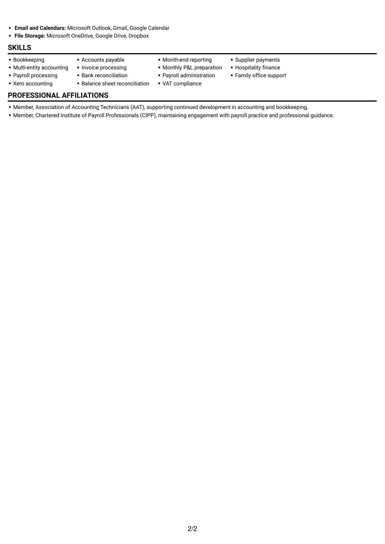 CV example — page 2