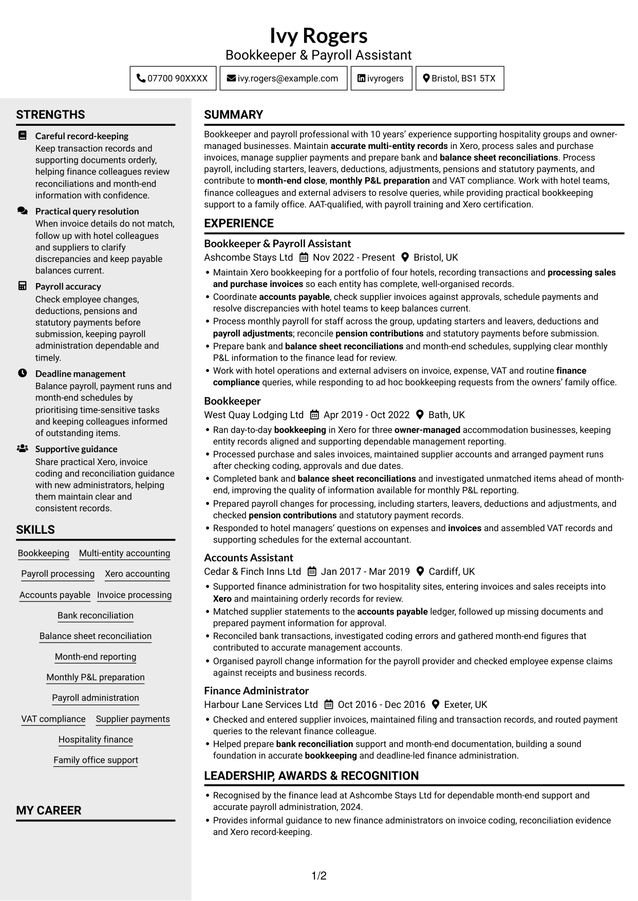 CV example — page 1