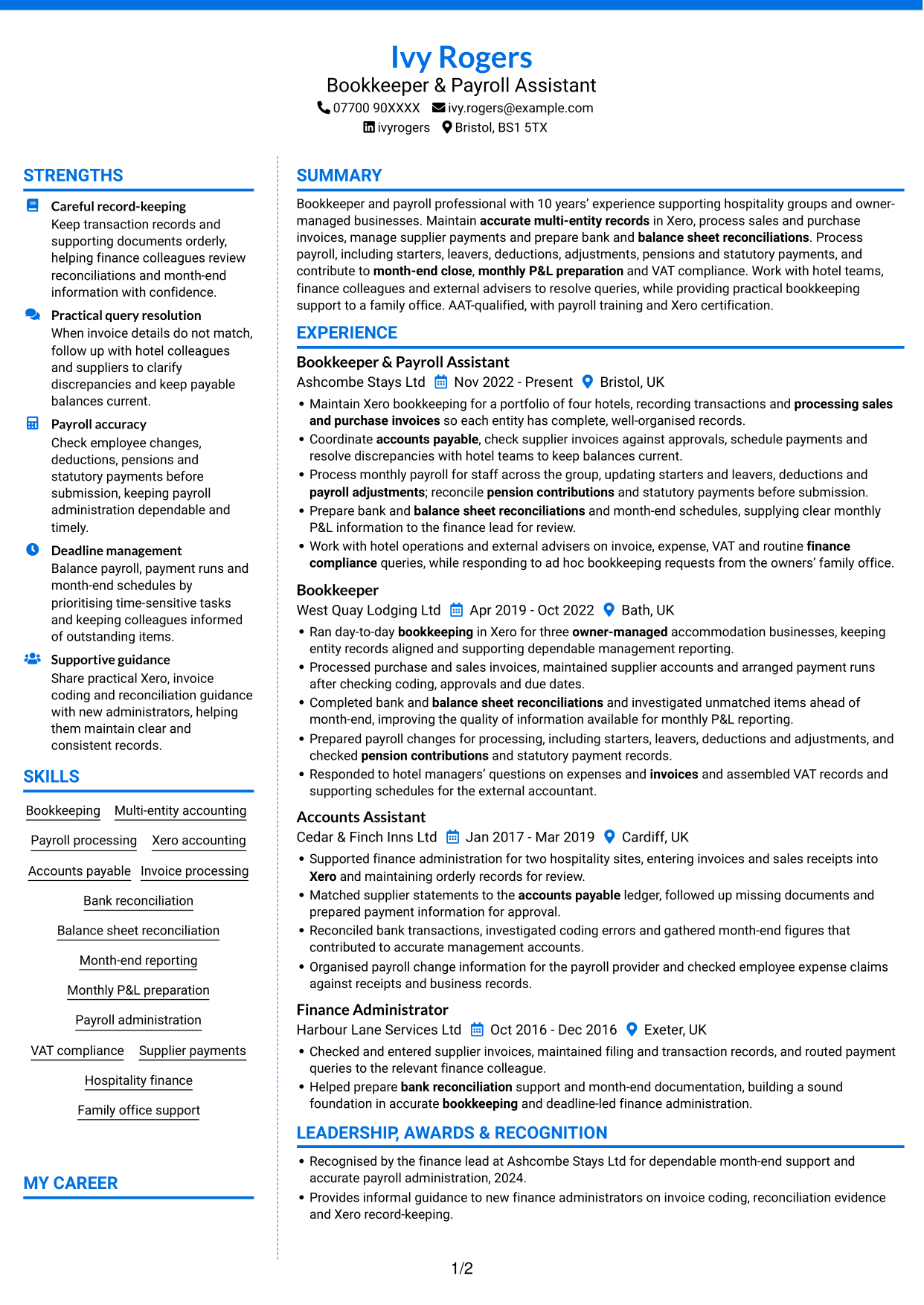 CV example — page 1