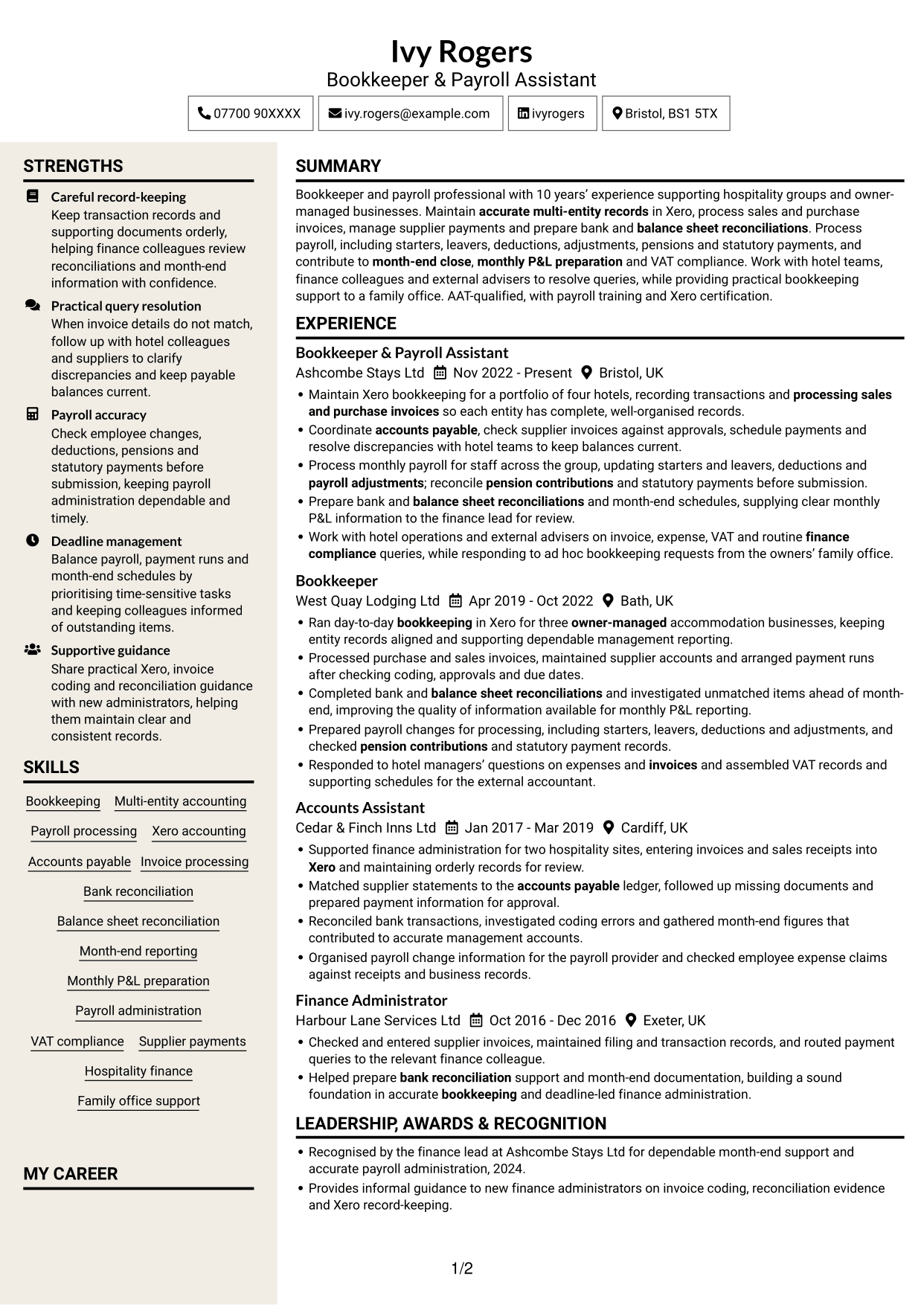 CV example — page 1