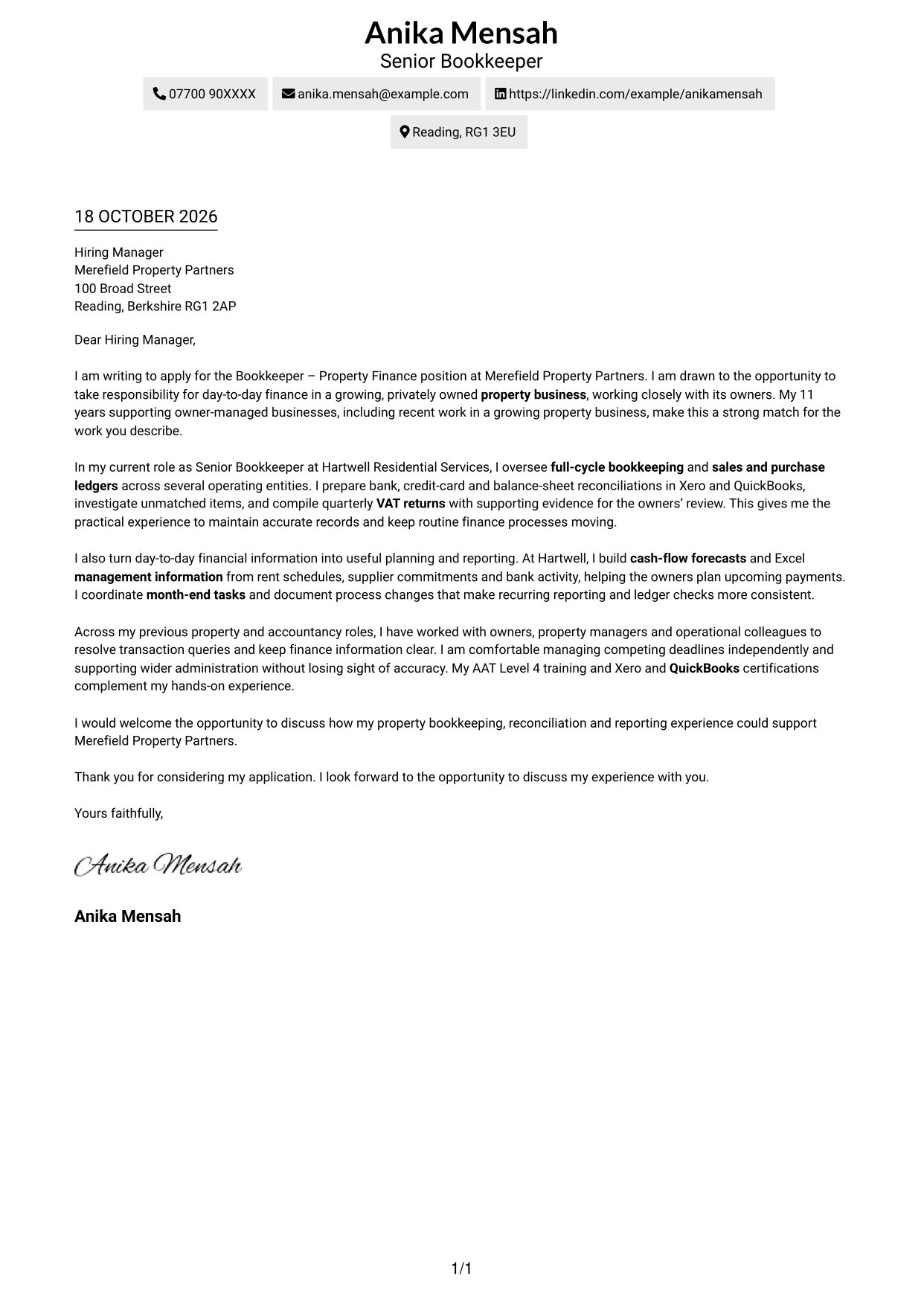 Cover letter example — page 1