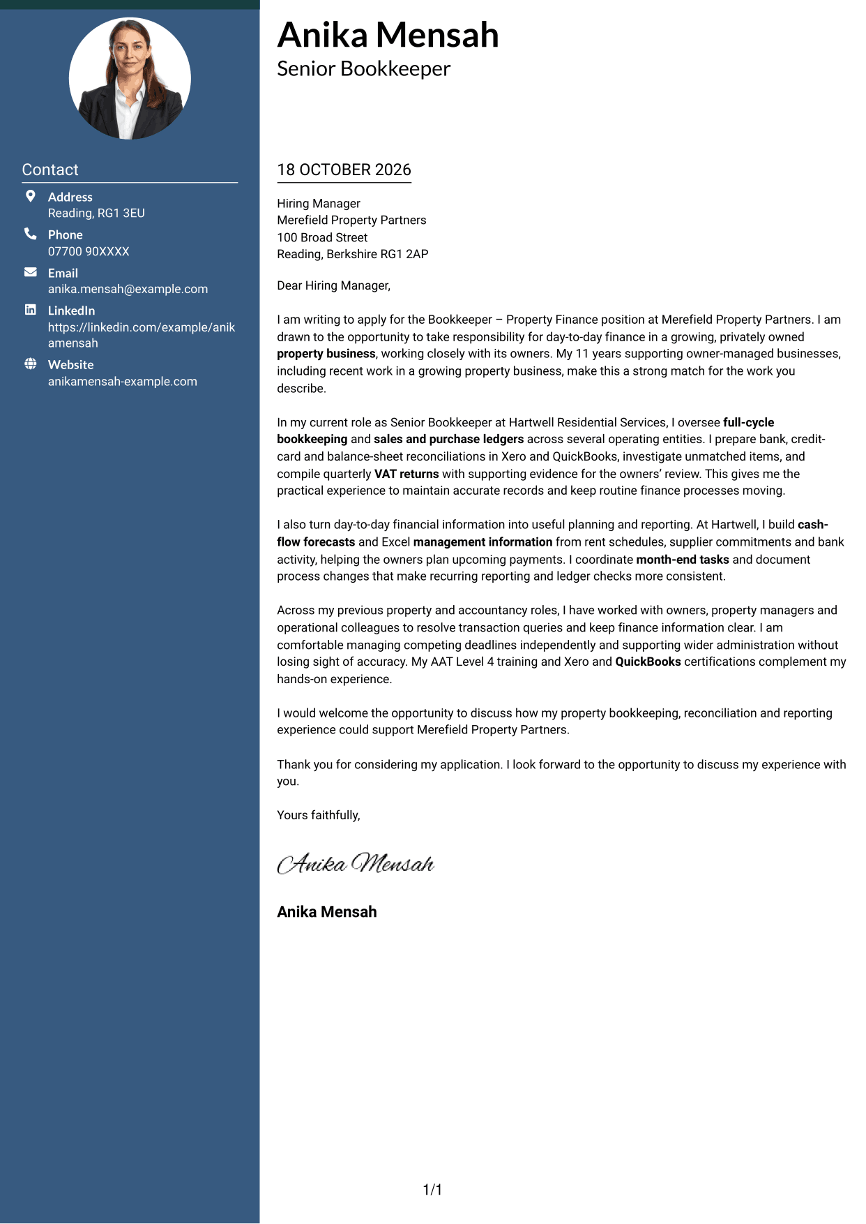 Cover letter example — page 1