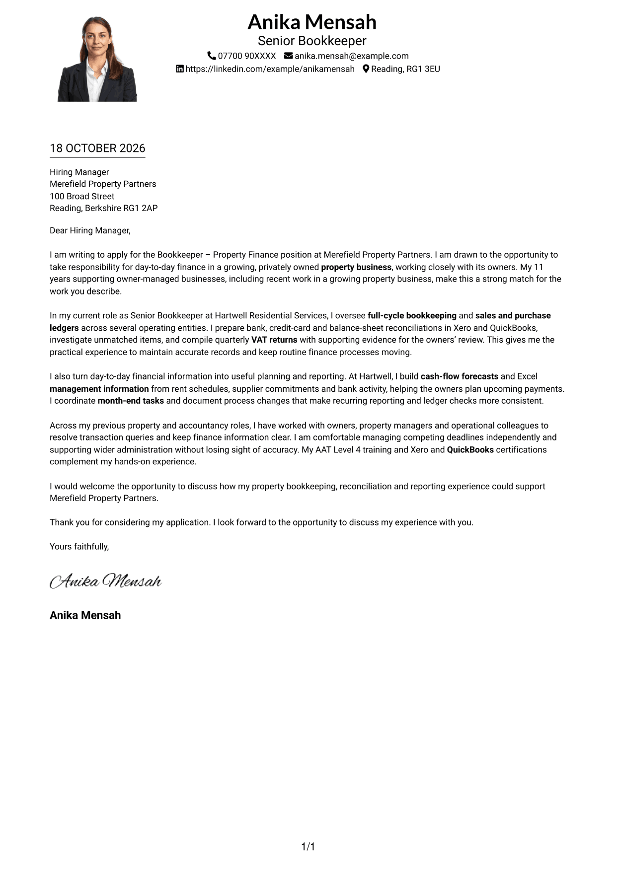 Cover letter example — page 1