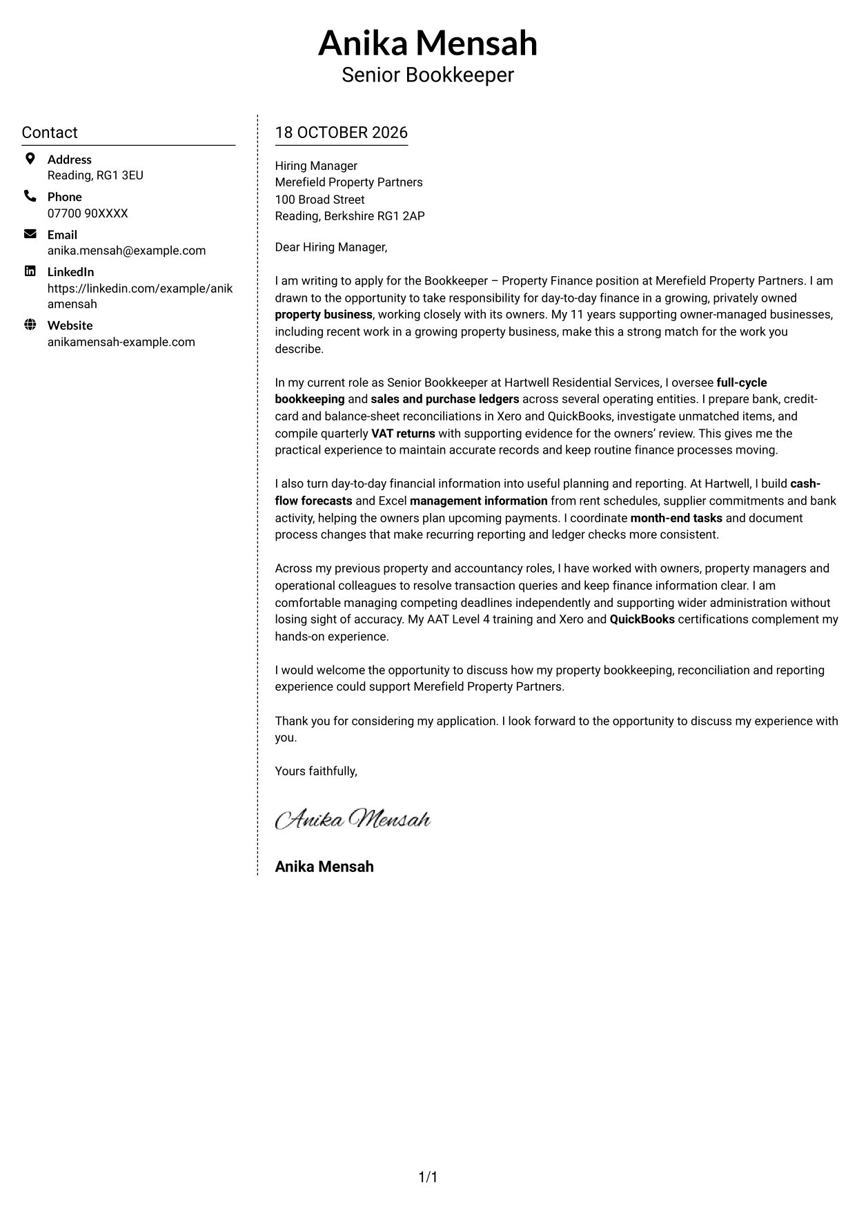 Cover letter example — page 1