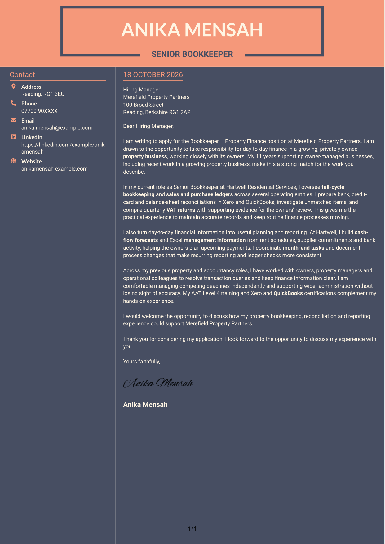 Cover letter example — page 1