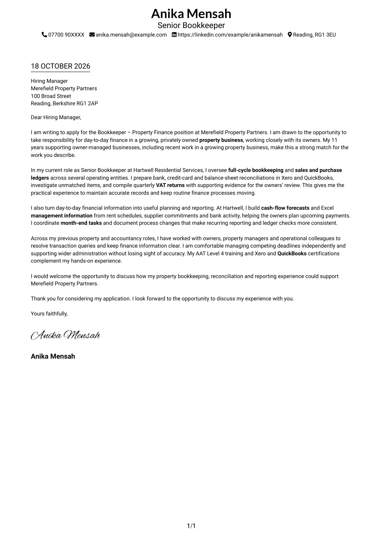 Cover letter example — page 1