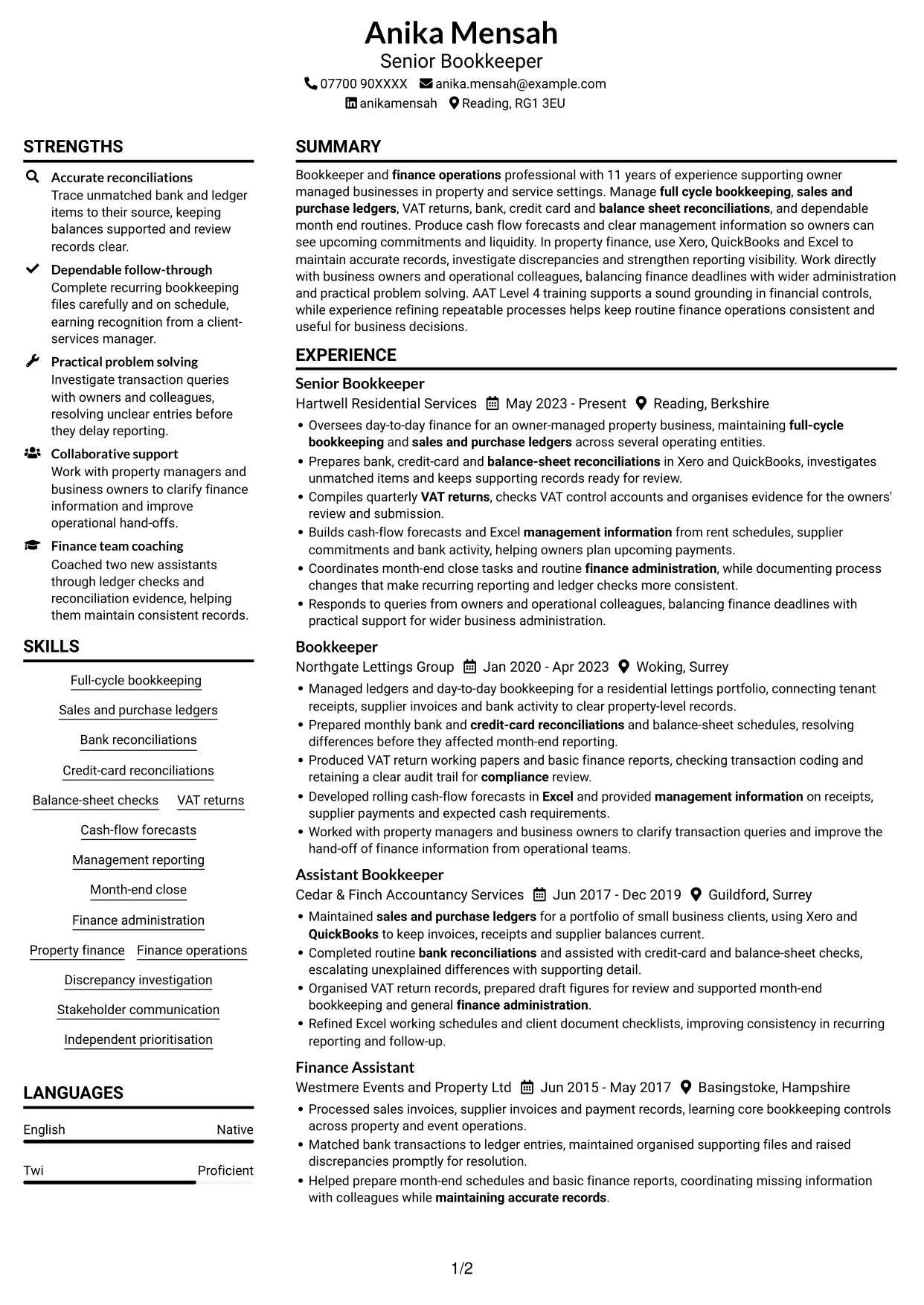 CV example — page 1