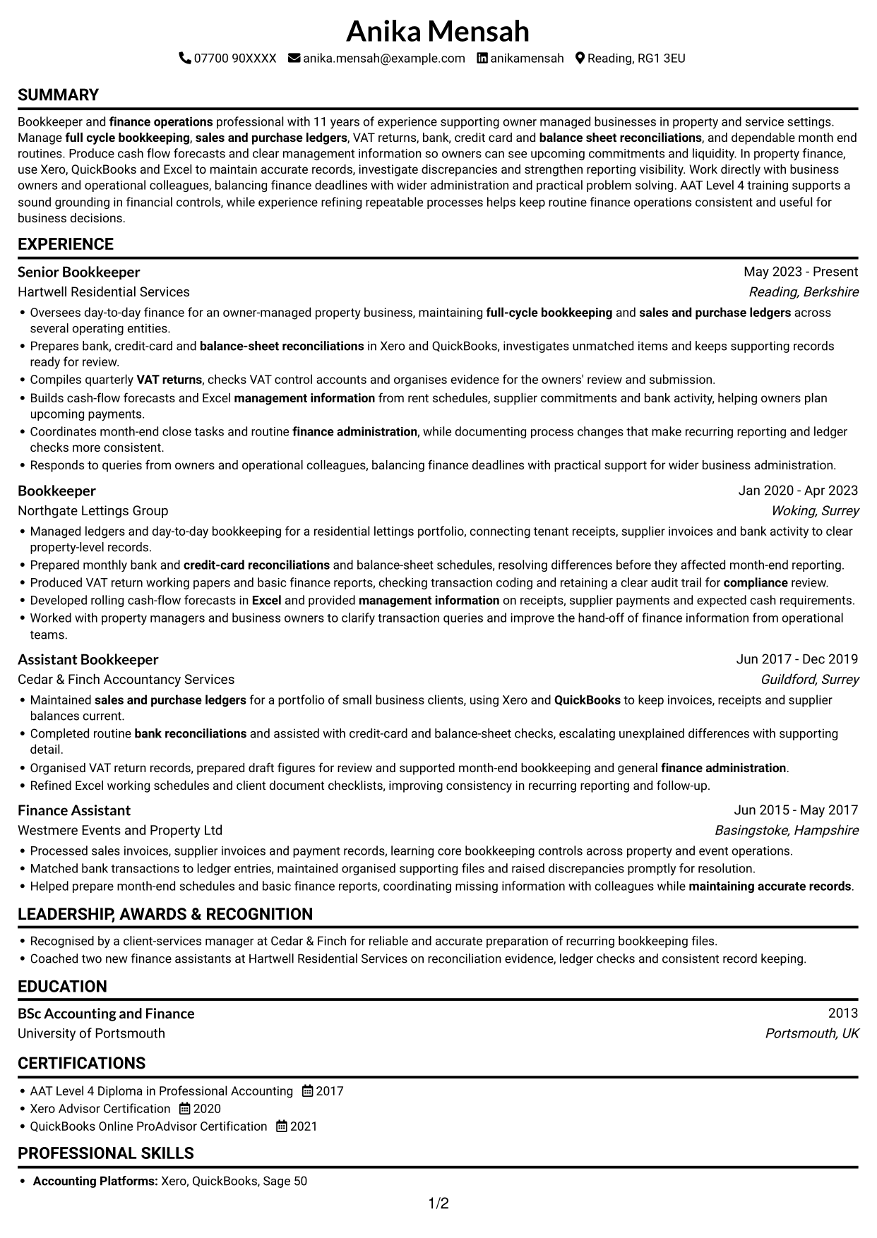 CV example — page 1