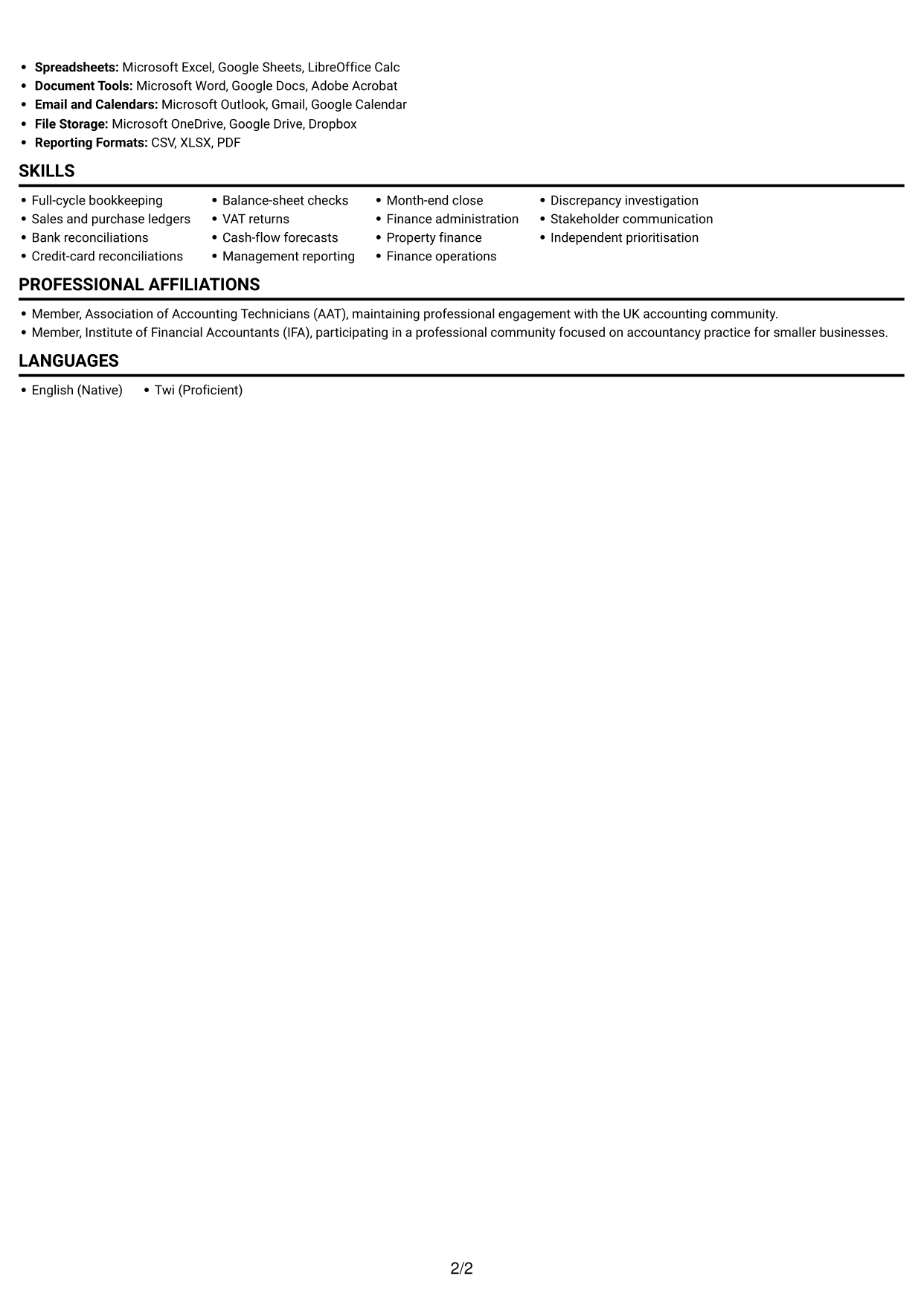 CV example — page 2