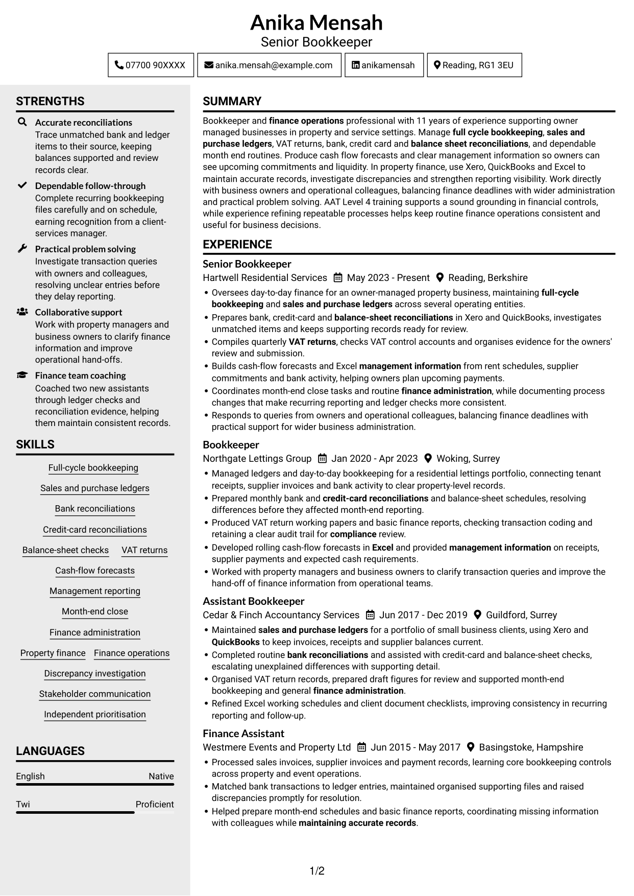 CV example — page 1