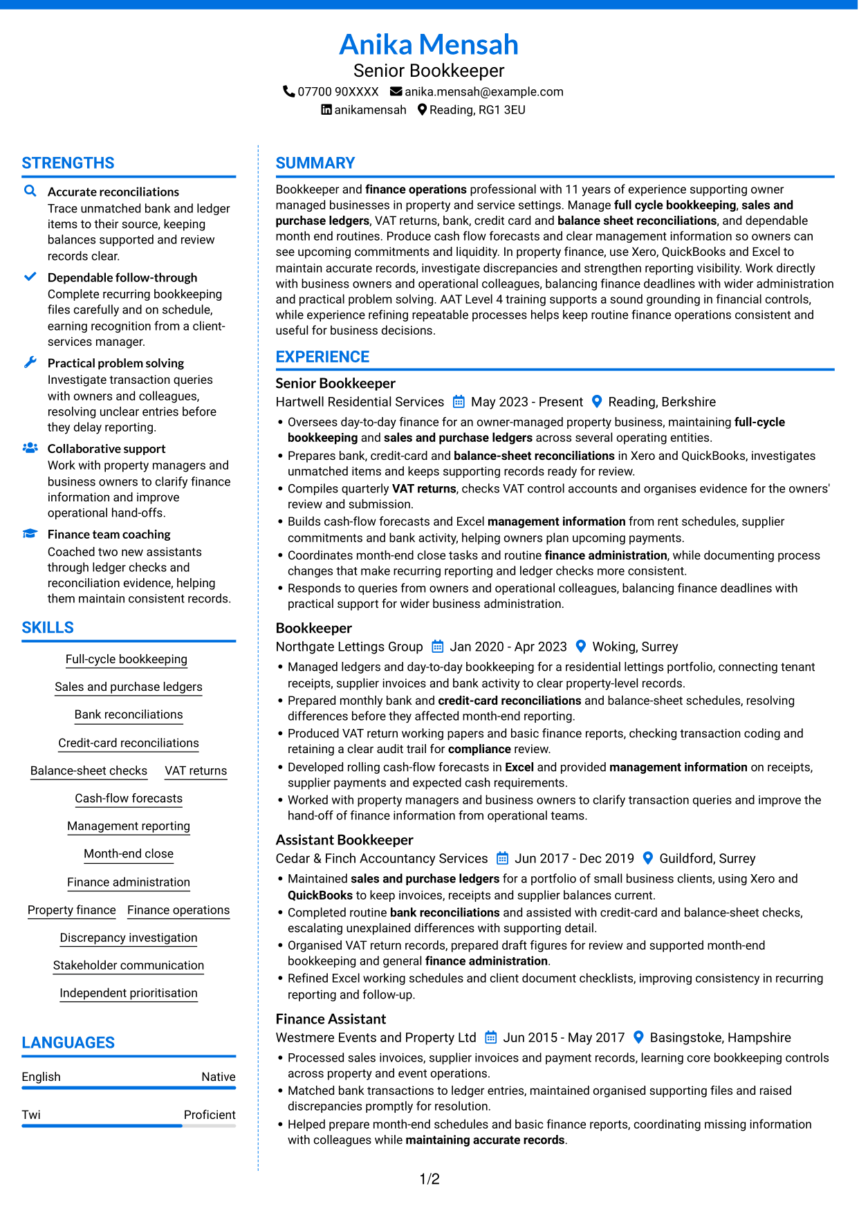 CV example — page 1