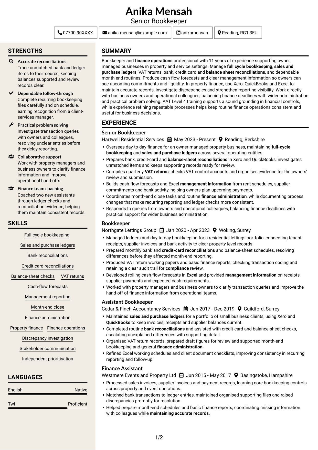 CV example — page 1