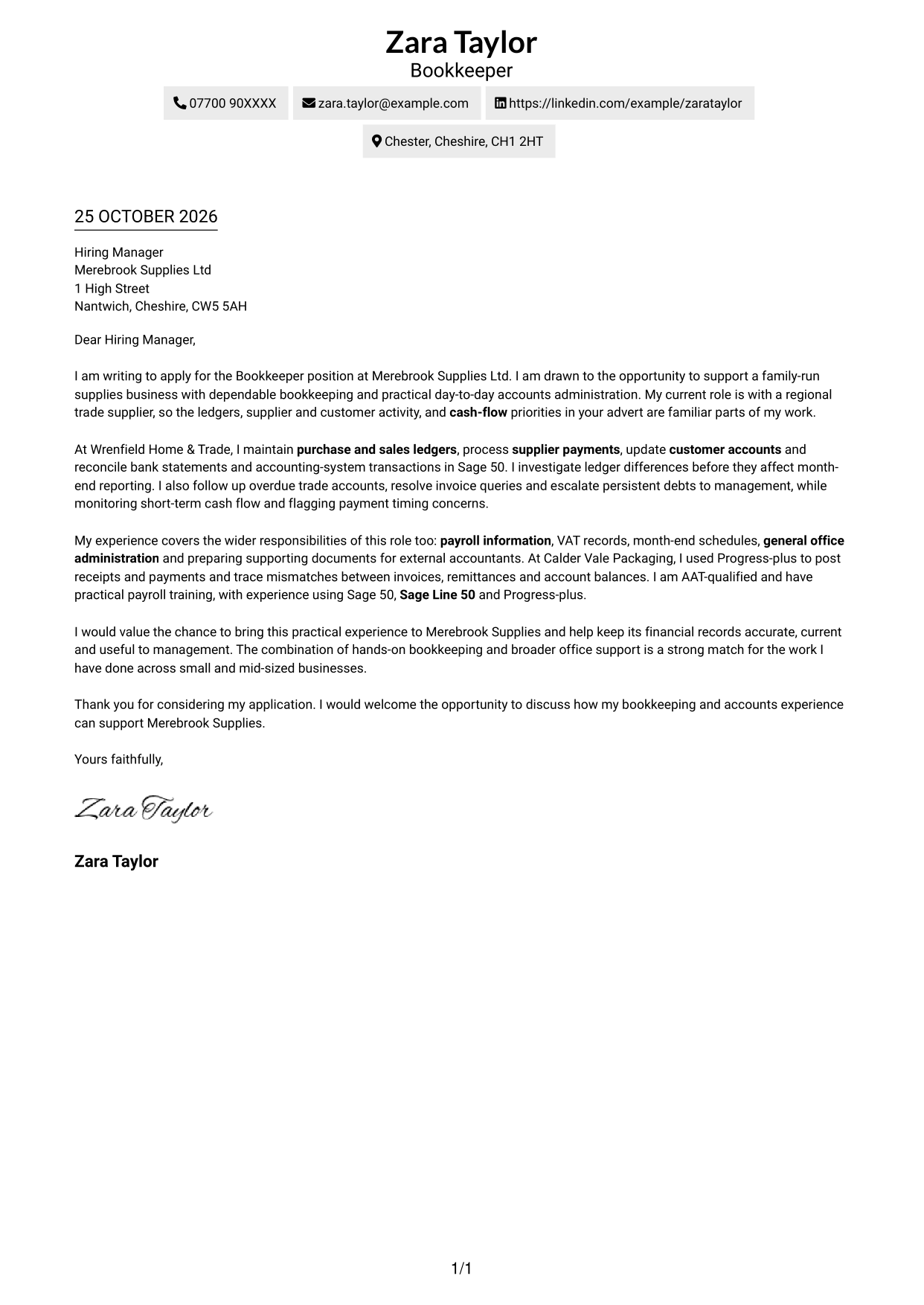 Cover letter example — page 1