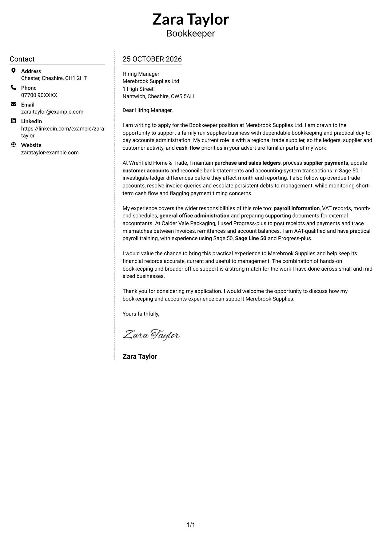 Cover letter example — page 1