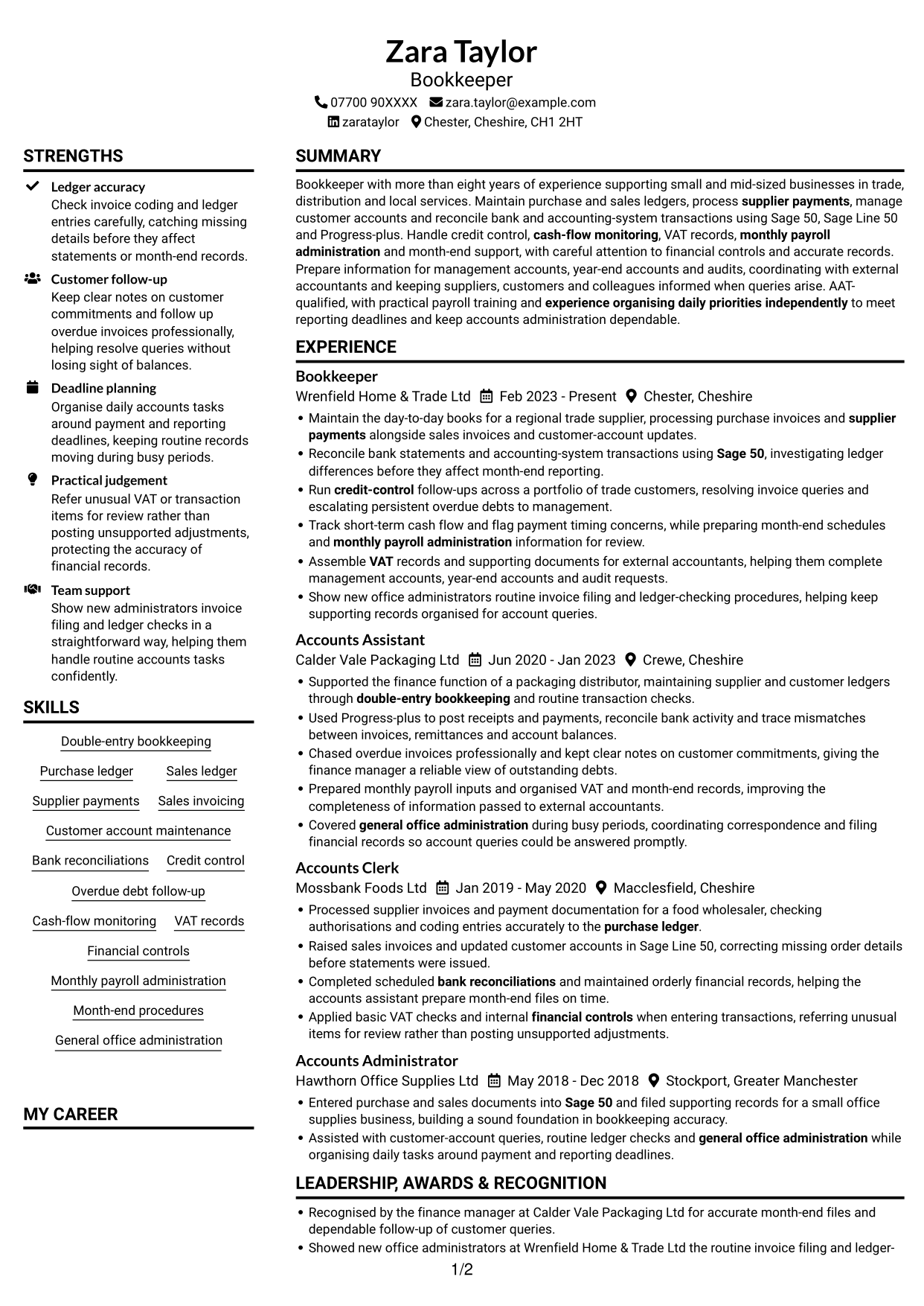CV example — page 1
