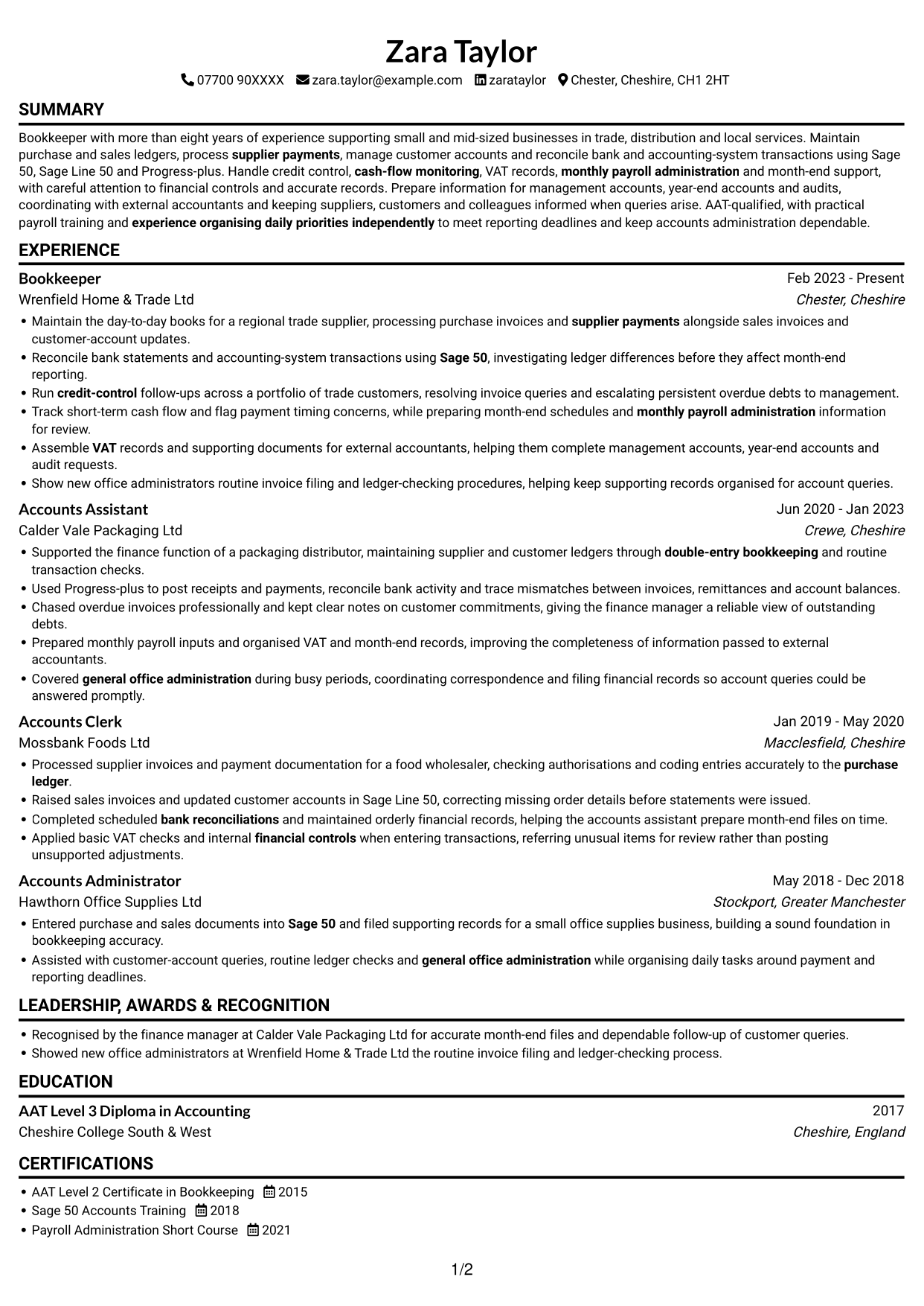 CV example — page 1