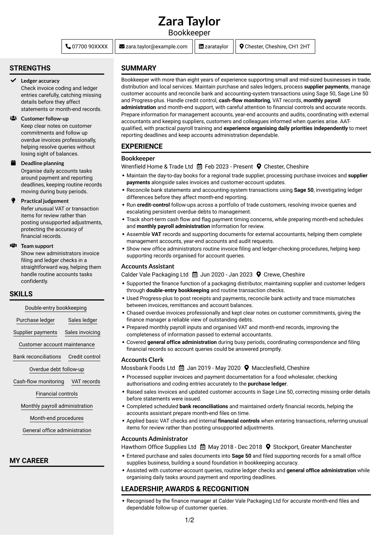 CV example — page 1