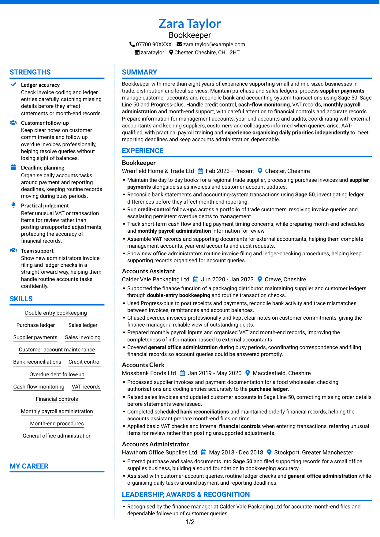 CV example — page 1