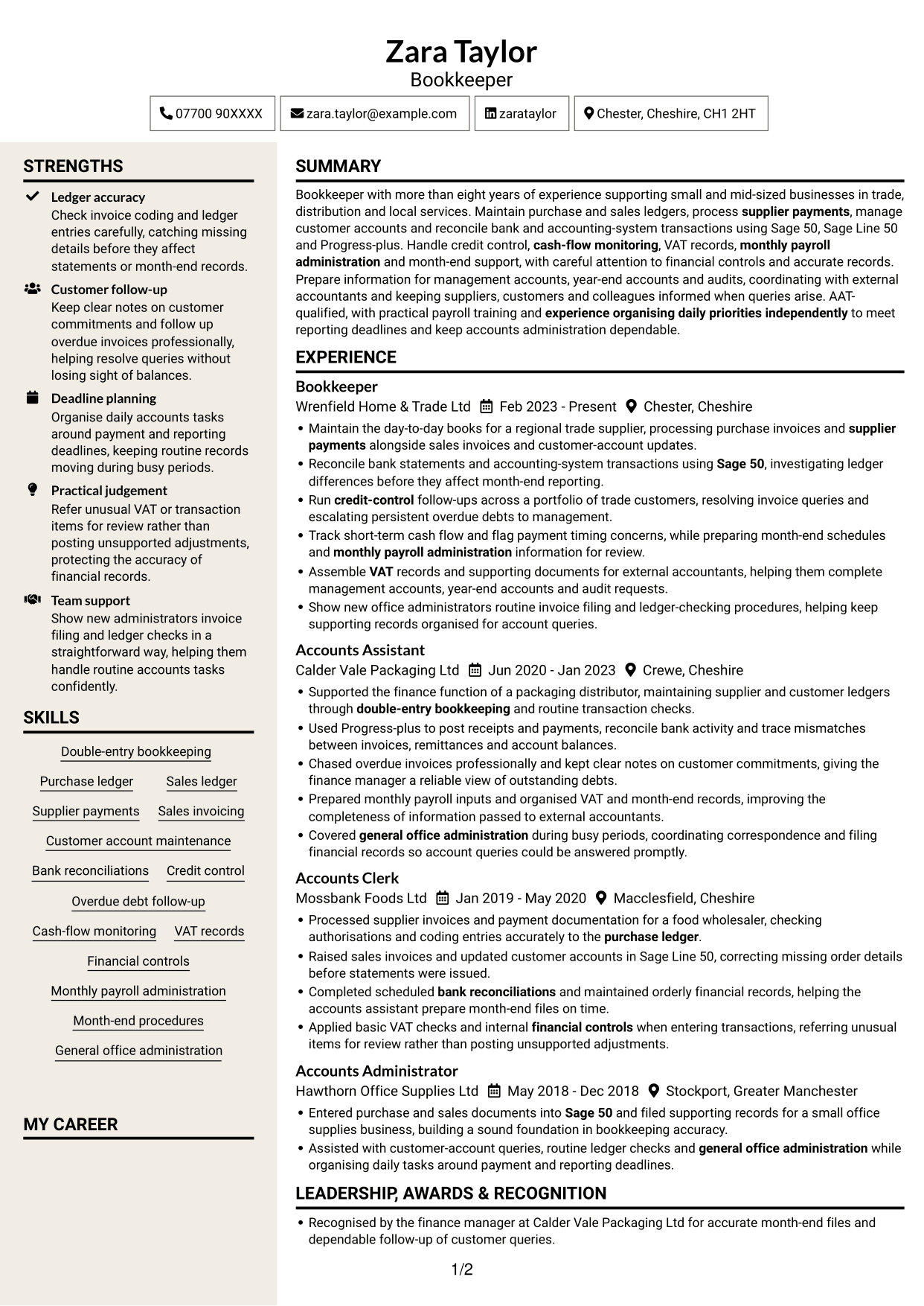 CV example — page 1